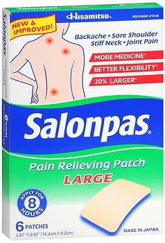 Topical Pain Relief Salonpas 3.1%   6%   10% Strength Camphor / Menthol / Methyl Salicylate Patch 6 per Box
