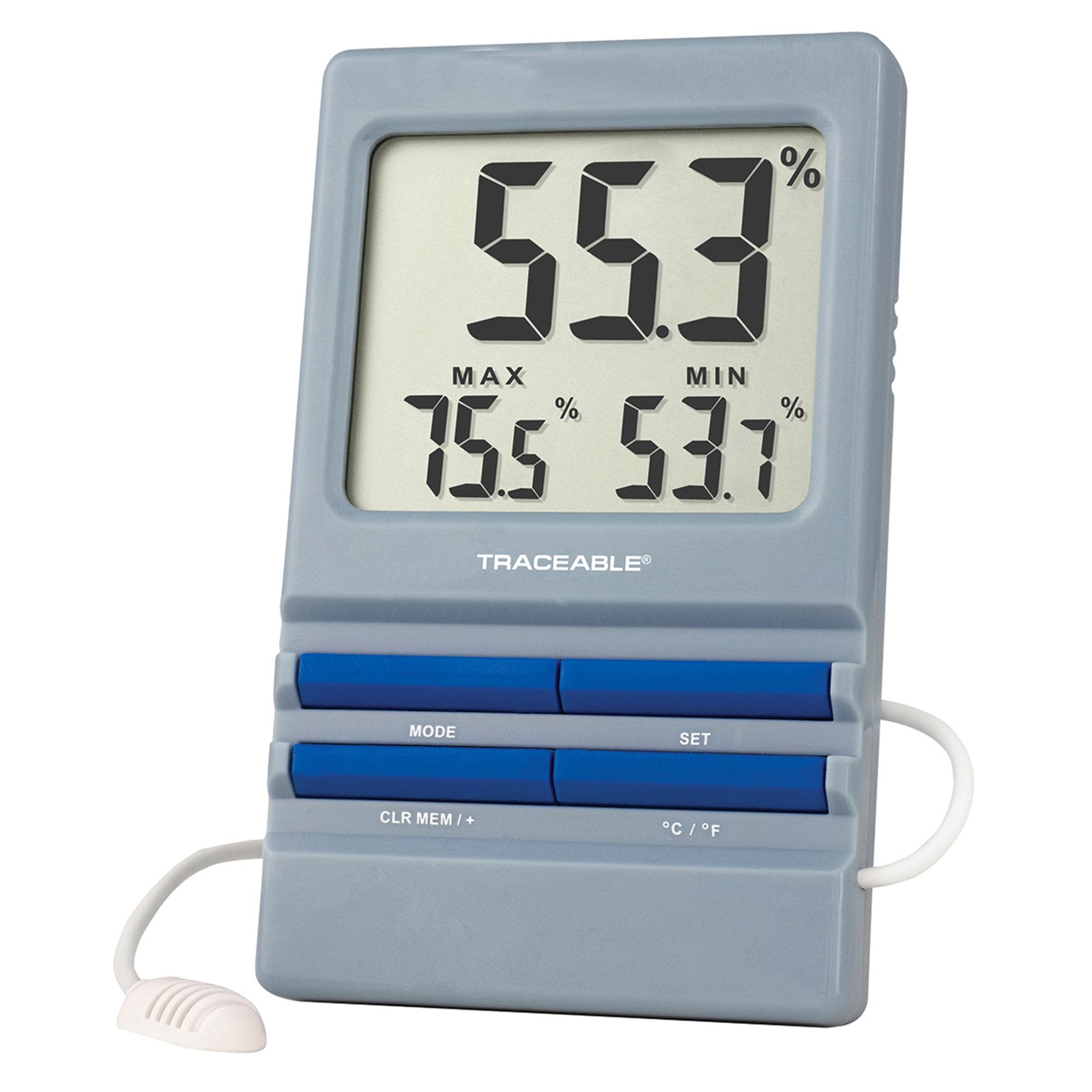 Digital Thermometer / Hygrometer with Alarm Traceable Fahrenheit / Celsius 58° to +158°F ( 50° to +70°C) External Probe Desk / Wall Mount Battery Operated