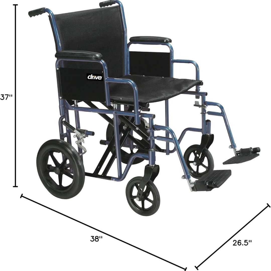 Drive Medical Bariatric Blue Wheelchair with Removable, reversible desk-length arms and Swing-away footrests
