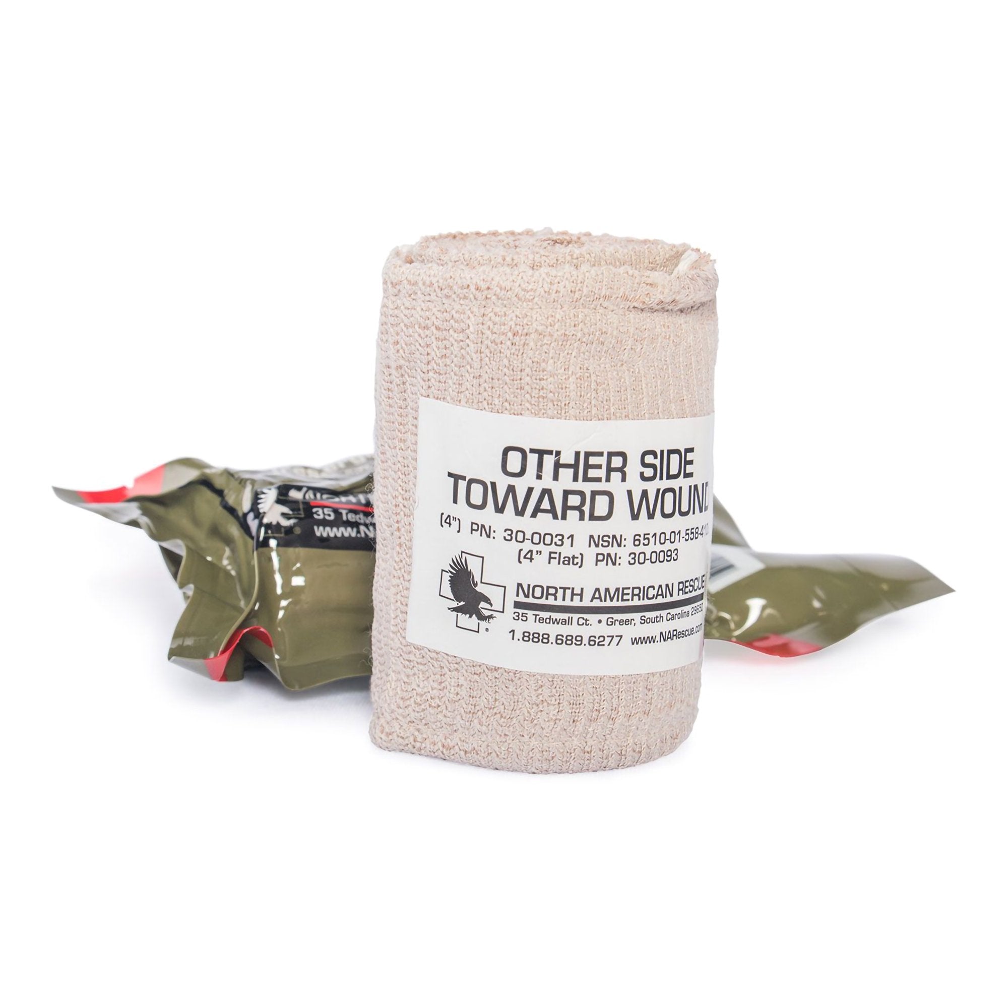 Trauma Pressure Dressing with Wrap ETD 4 X 70 Inch C Clasp Closure Tan / White Sterile Standard Compression