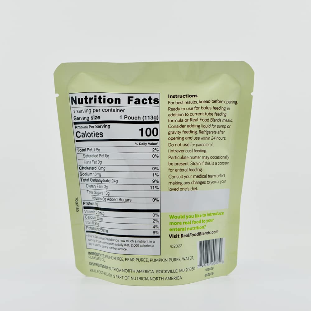 tube feeding formula real food blends mini prunes pears pumpkin flavor liquid 4 oz pouch