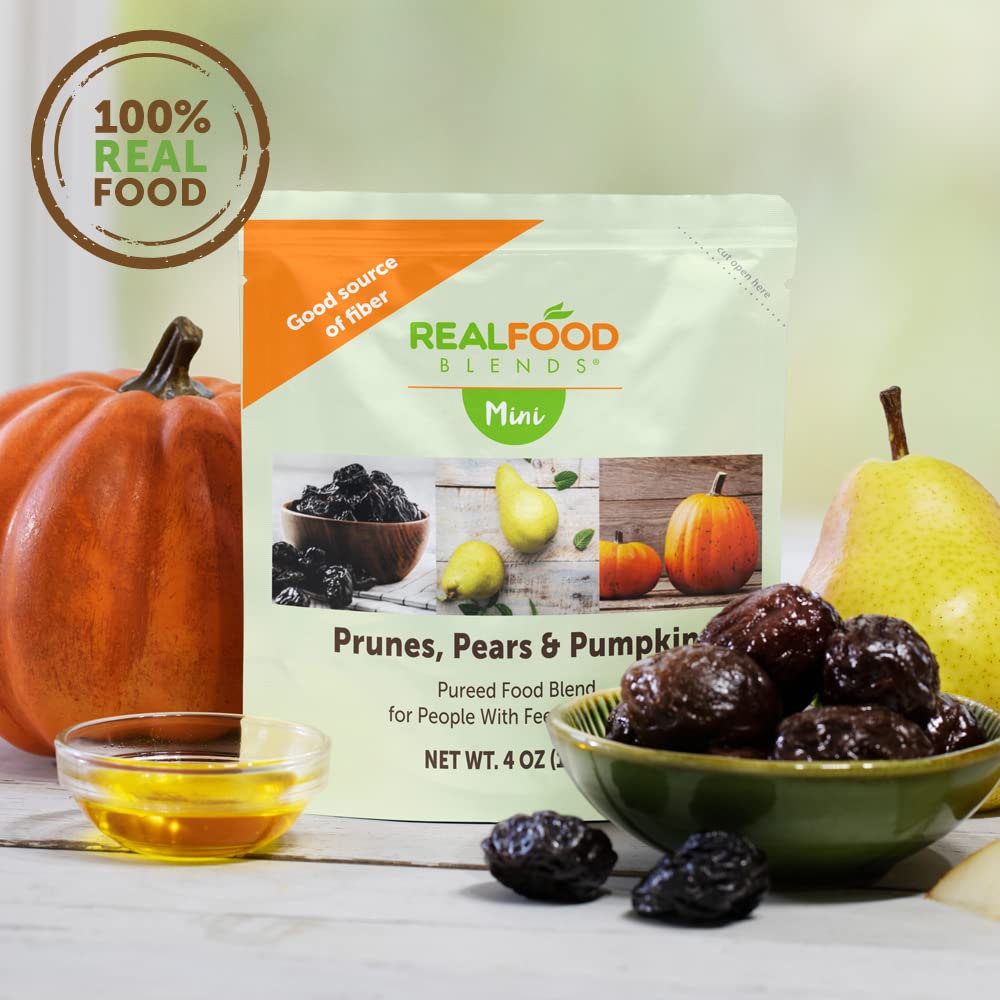 tube feeding formula real food blends mini prunes pears pumpkin flavor liquid 4 oz pouch