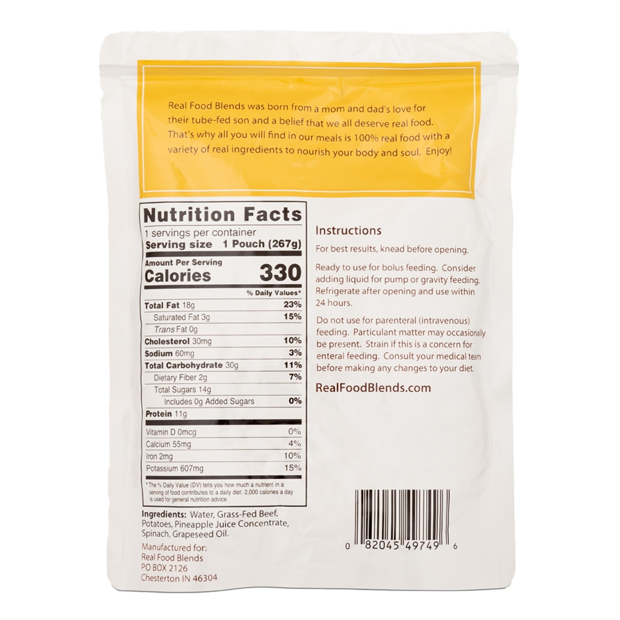 tube feeding formula real food blends® beef potatoes spinach flavor liquid 9 4 oz pouch