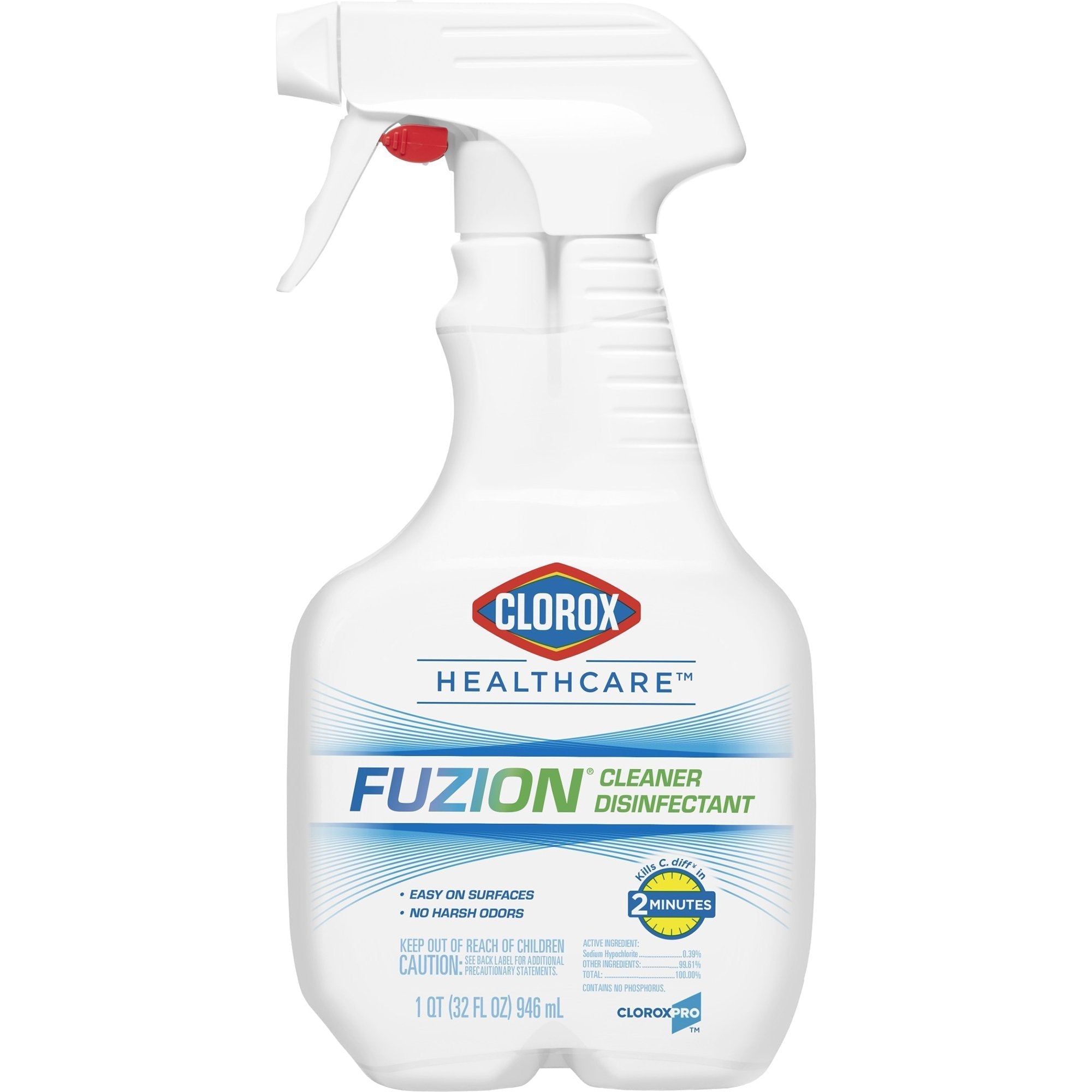 Limpiador desinfectante de superficies Clorox Healthcare Fuzion, de amplio espectro, líquido en aerosol, botella de 947 ml (32 oz), perfumado, no estéril.