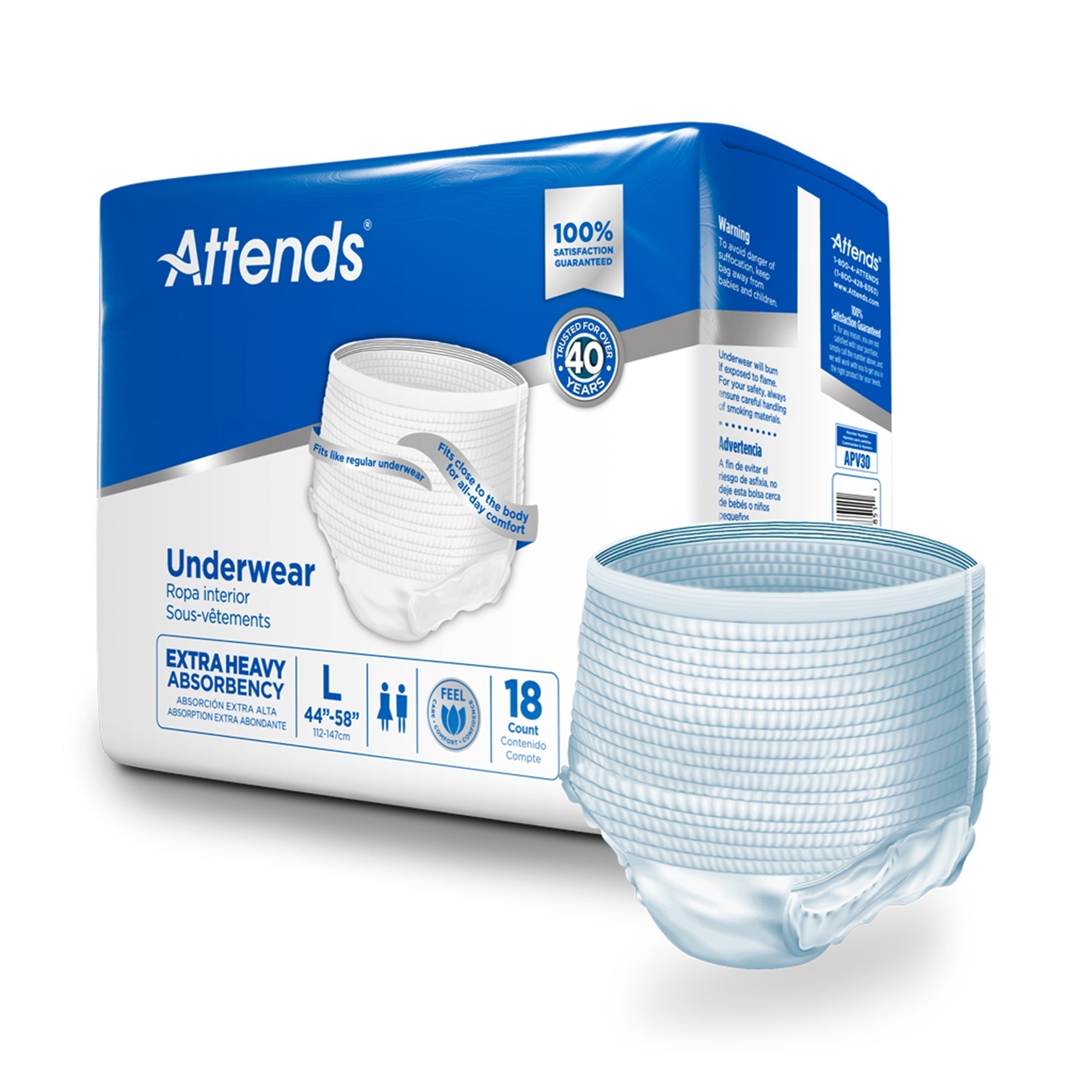 unisex adult absorbent underwear attends care pull on with tear away seams large disposable heavy absorbency packaging type case