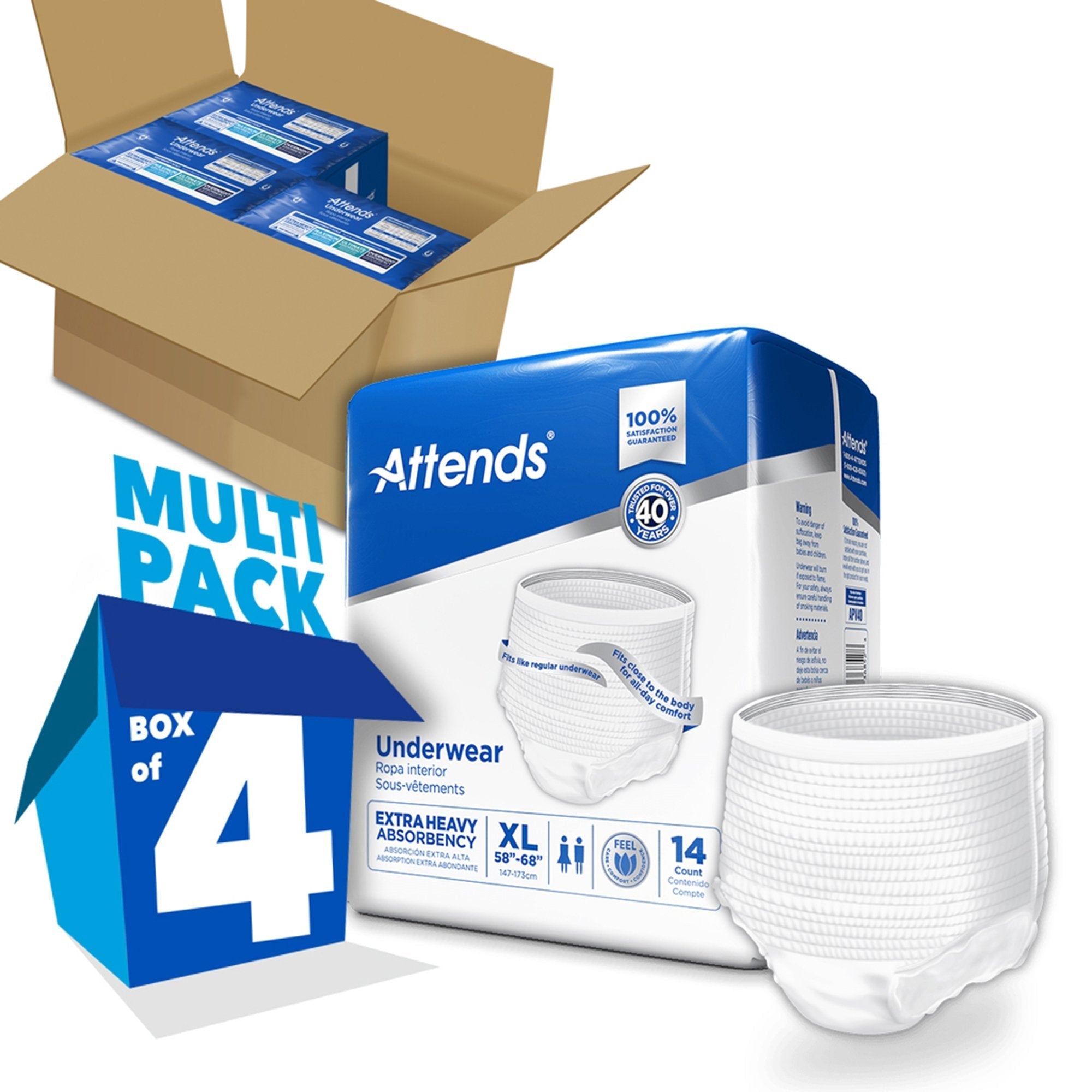 unisex adult absorbent underwear attends care pull on with tear away seams x large disposable heavy absorbency packaging type case