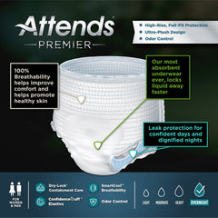 unisex adult absorbent underwear attends premier pull on with tear away seams medium disposable heavy absorbency packaging type case