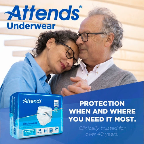 unisex adult absorbent underwear attends pull on with tear away seams medium disposable heavy absorbency packaging type case