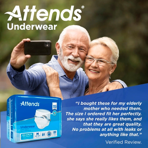 unisex adult absorbent underwear attends pull on with tear away seams medium disposable heavy absorbency packaging type case