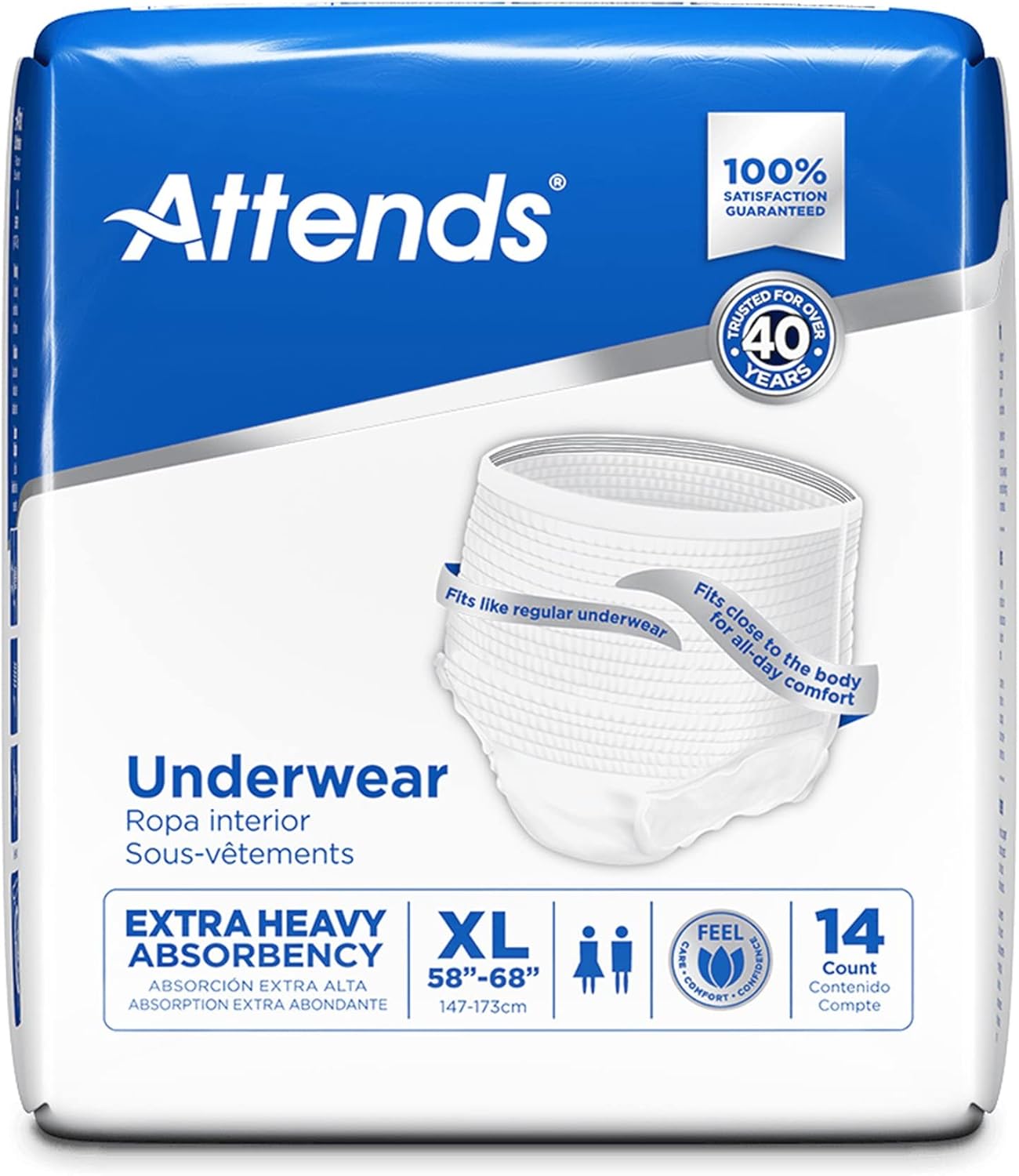 unisex adult absorbent underwear attends pull on with tear away seams x large disposable heavy absorbency packaging type case