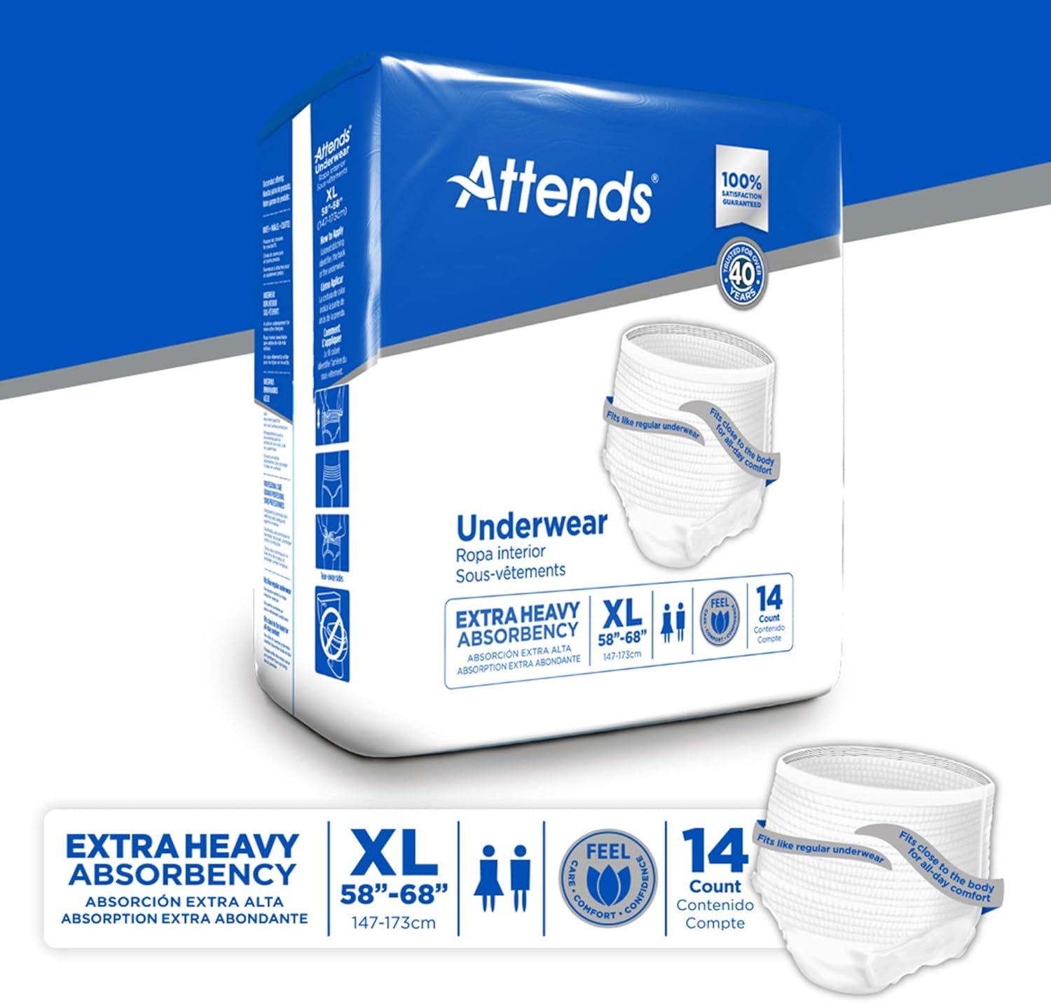 unisex adult absorbent underwear attends pull on with tear away seams x large disposable heavy absorbency packaging type case