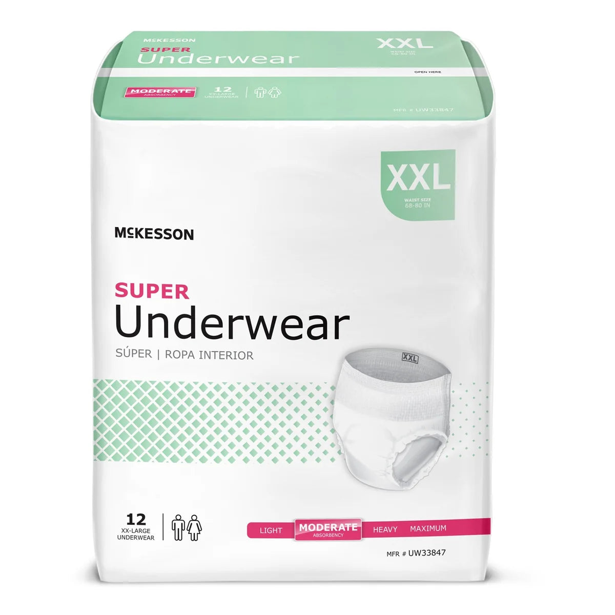McKesson Super Absorbent Underwear – Moderate Absorbency, Small–X-Large