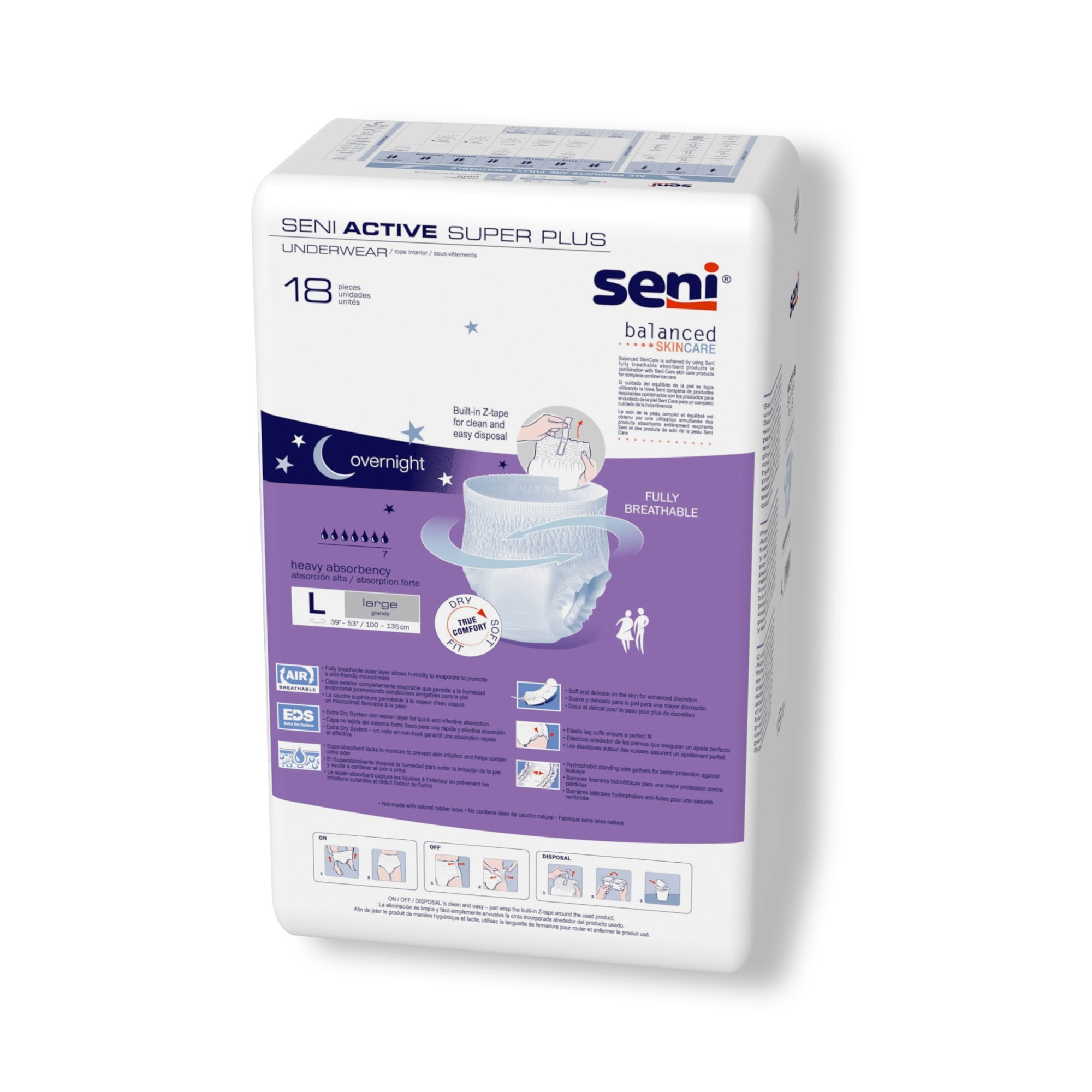 unisex adult absorbent underwear seni active super plus pull on with tear away seams large disposable heavy absorbency packaging type case