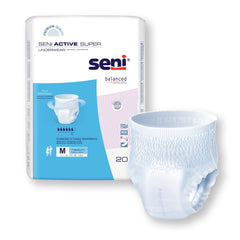 unisex adult absorbent underwear seni active super pull on with tear away seams medium disposable moderate absorbency packaging type case