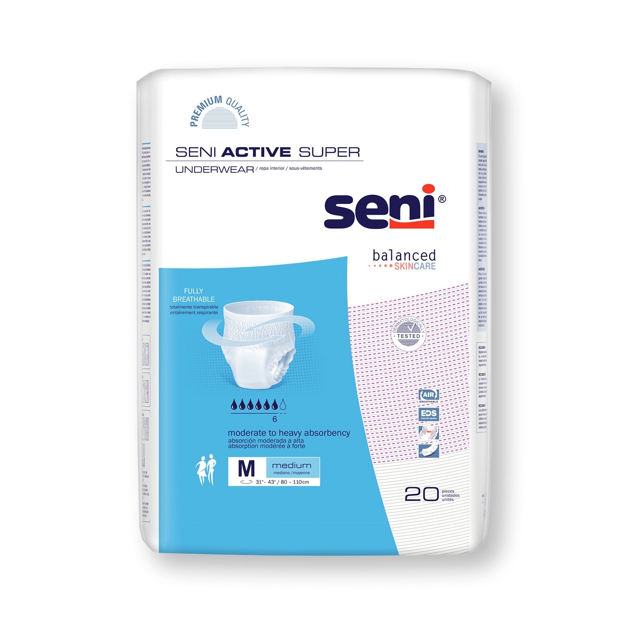 Unisex Adult Absorbent Underwear Seni Active Super Pull On with Tear Away Seams Medium Disposable Moderate Absorbency