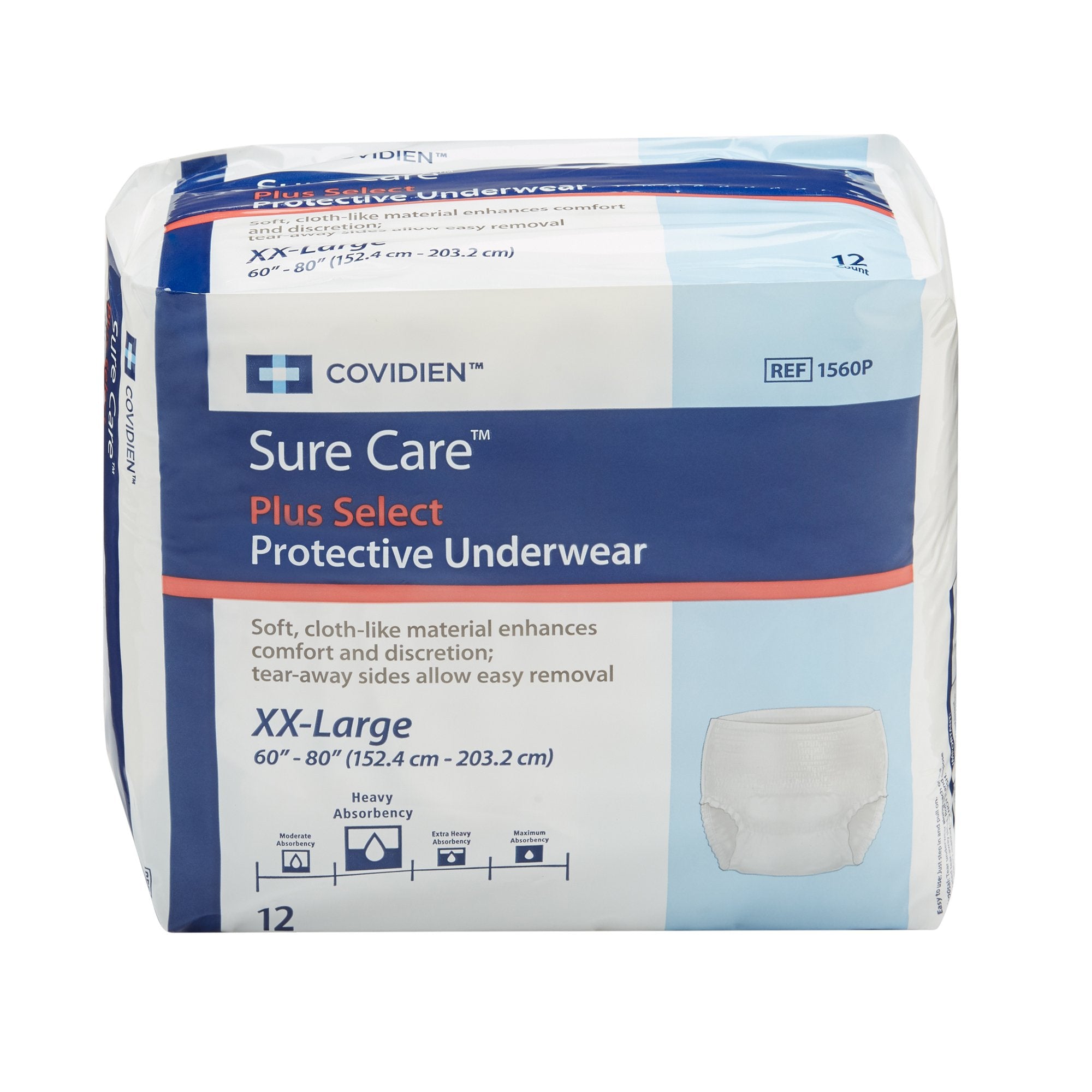 unisex adult absorbent underwear sure care plus select pull on with tear away seams 2x large disposable heavy absorbency packaging type case