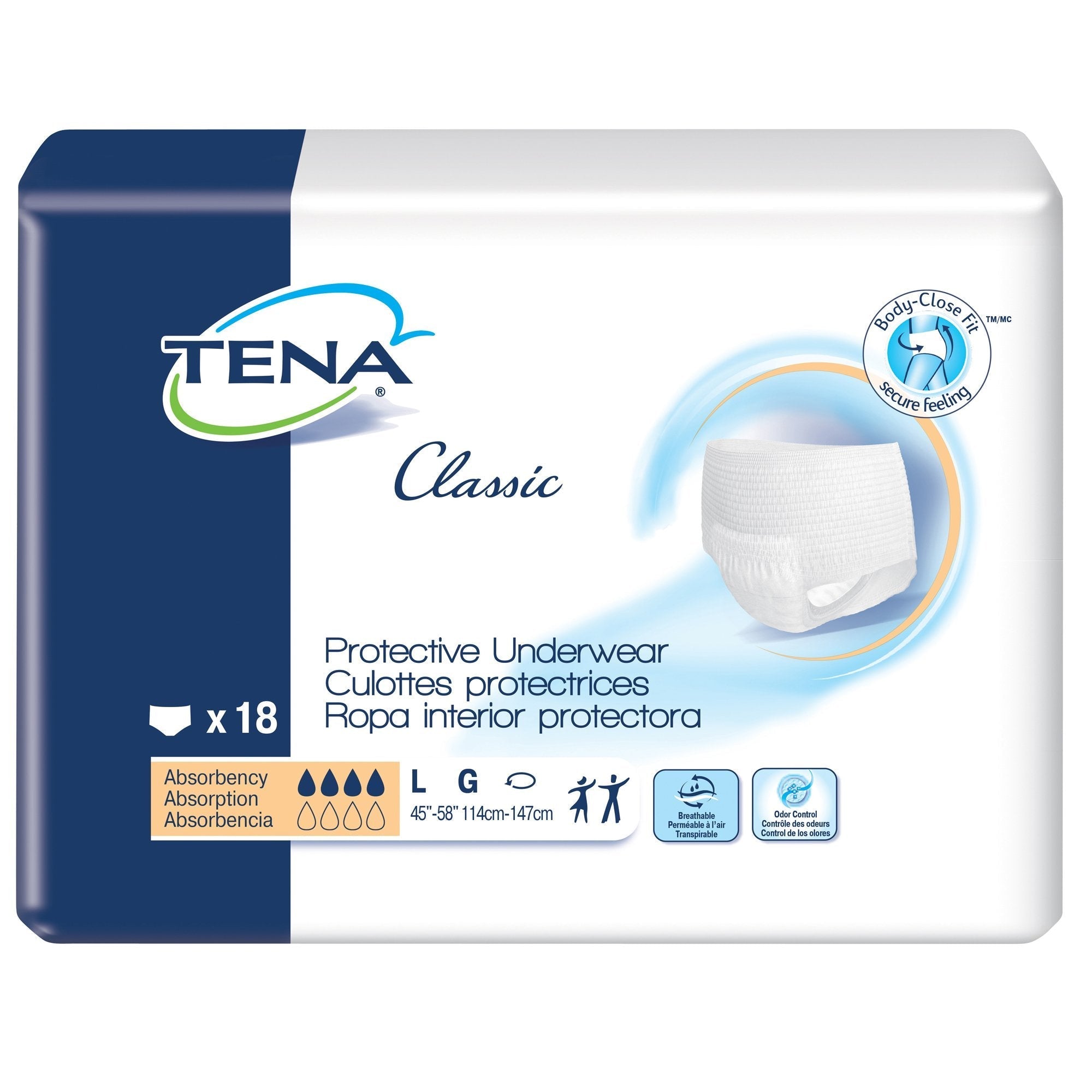unisex adult absorbent underwear tena classic pull on with tear away seams large disposable moderate absorbency packaging type case
