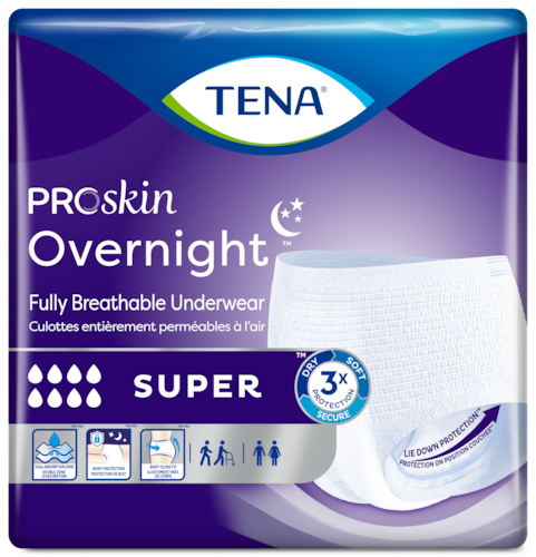 unisex adult absorbent underwear tena proskin overnight super pull on with tear away seams large disposable heavy absorbency packaging type case