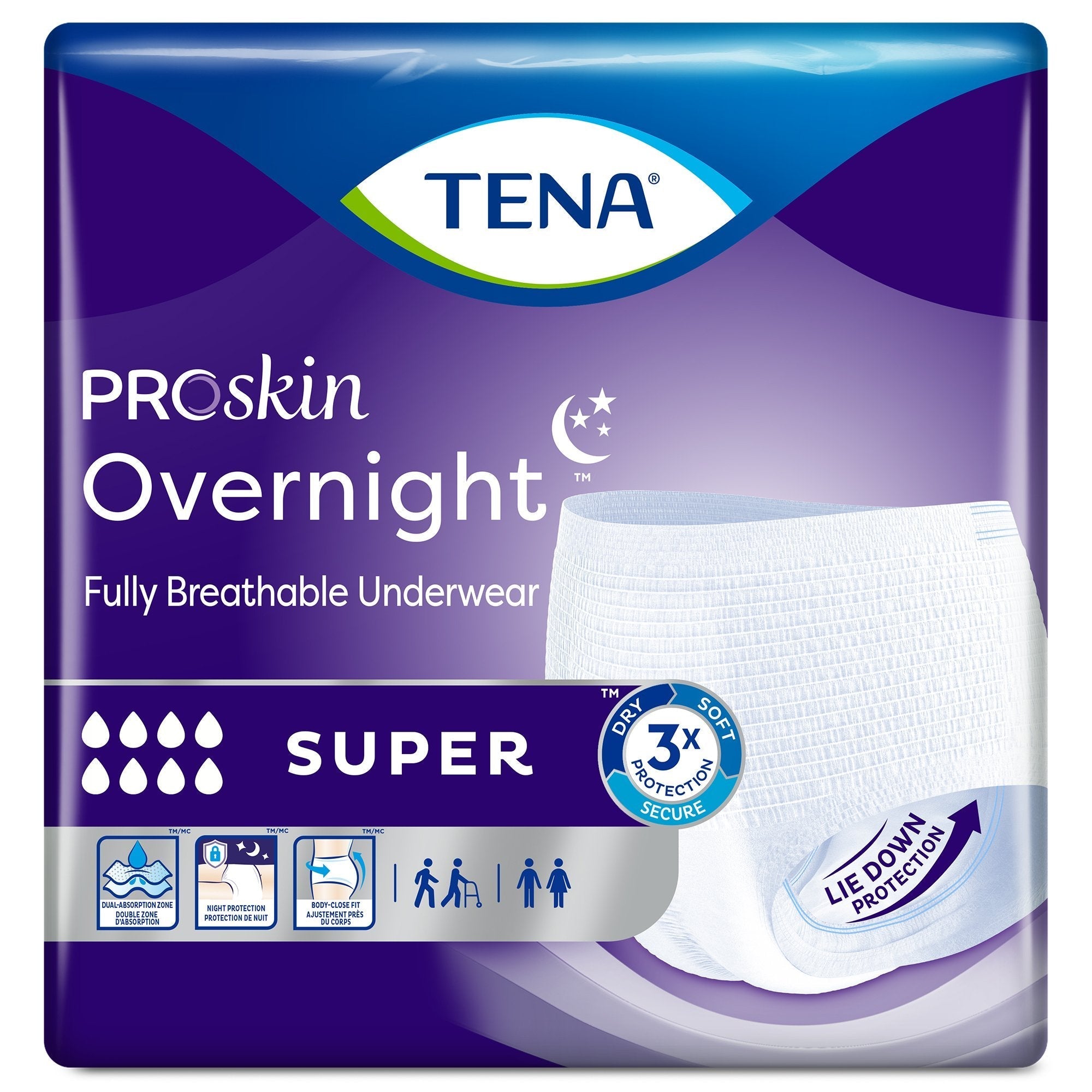 Unisex Adult Absorbent Underwear TENA ProSkin Overnight Super Pull On with Tear Away Seams X Large Disposable Heavy Absorbency