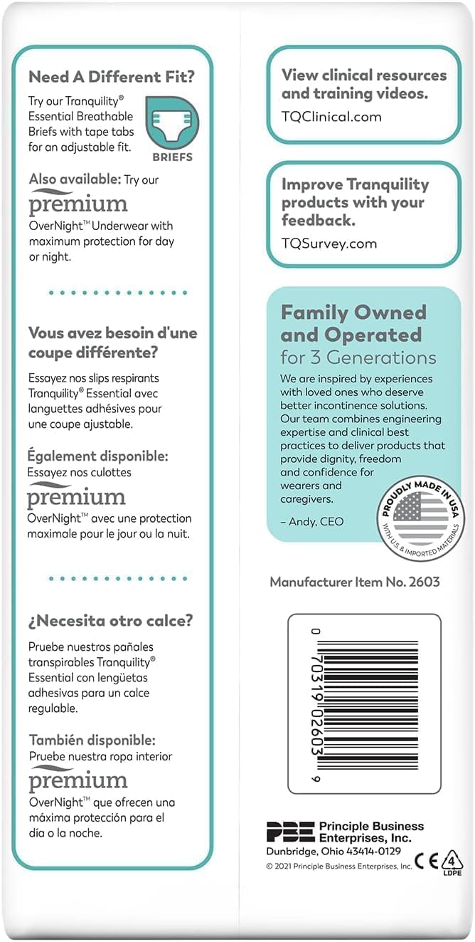 unisex adult absorbent underwear tranquility essential pull on with tear away seams large disposable moderate absorbency packaging type case