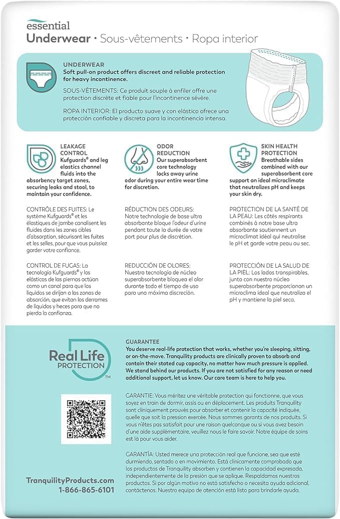 unisex adult absorbent underwear tranquility essential pull on with tear away seams large disposable moderate absorbency packaging type case