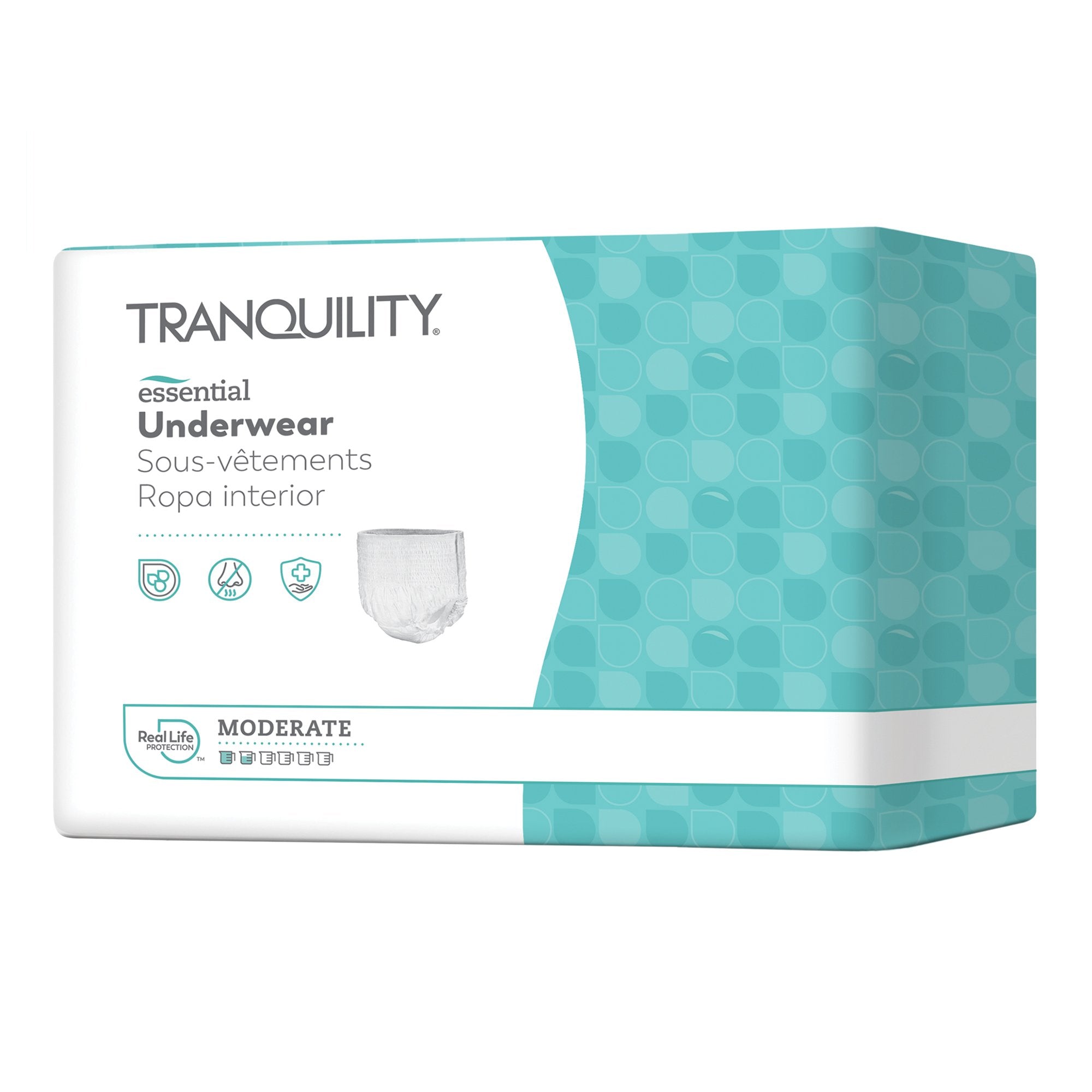 unisex adult absorbent underwear tranquility essential pull on with tear away seams medium disposable moderate absorbency packaging type case