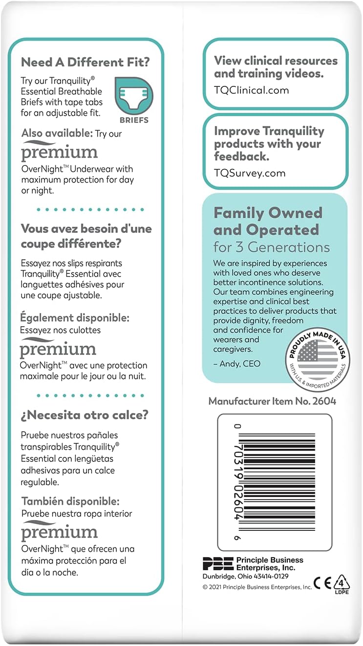 unisex adult absorbent underwear tranquility essential pull on with tear away seams small disposable heavy absorbency packaging type case