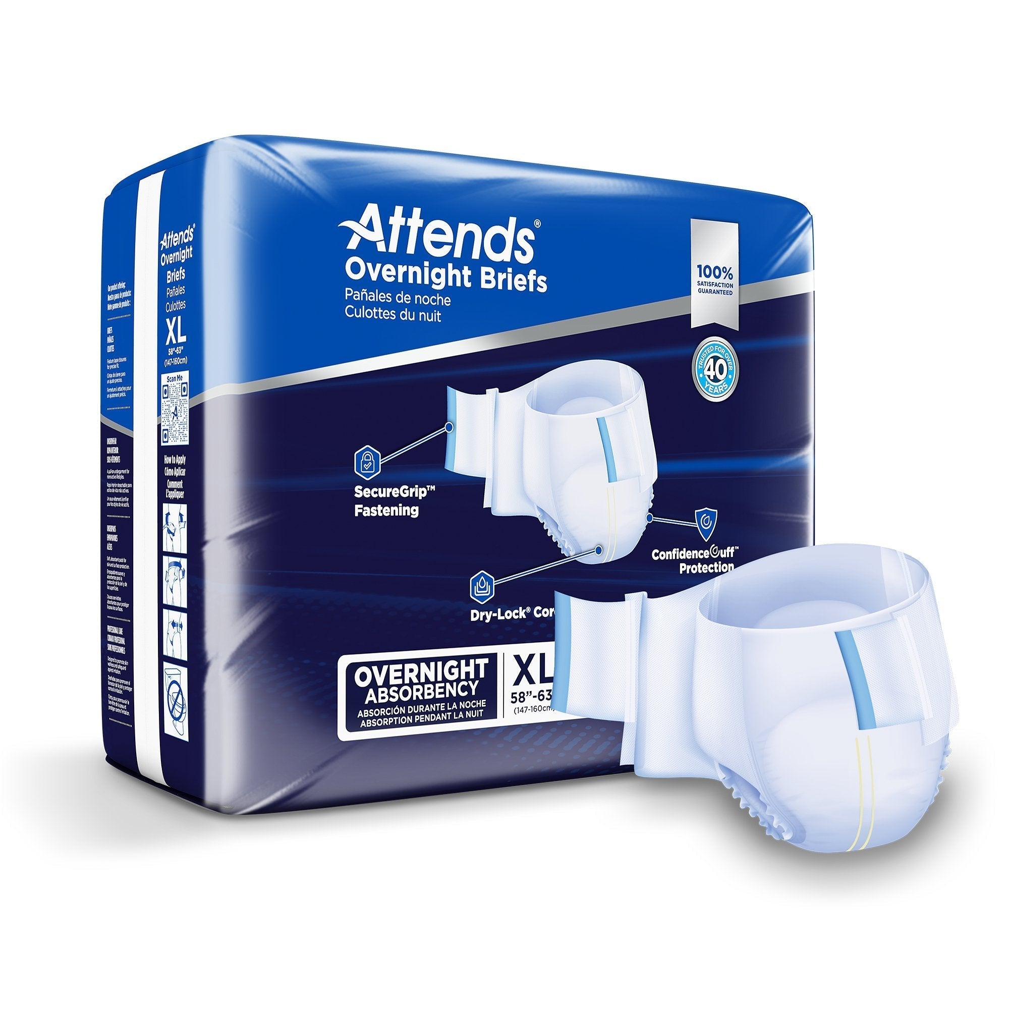 Unisex Adult Incontinence Brief Attends Overnight X Large Disposable Heavy Absorbency