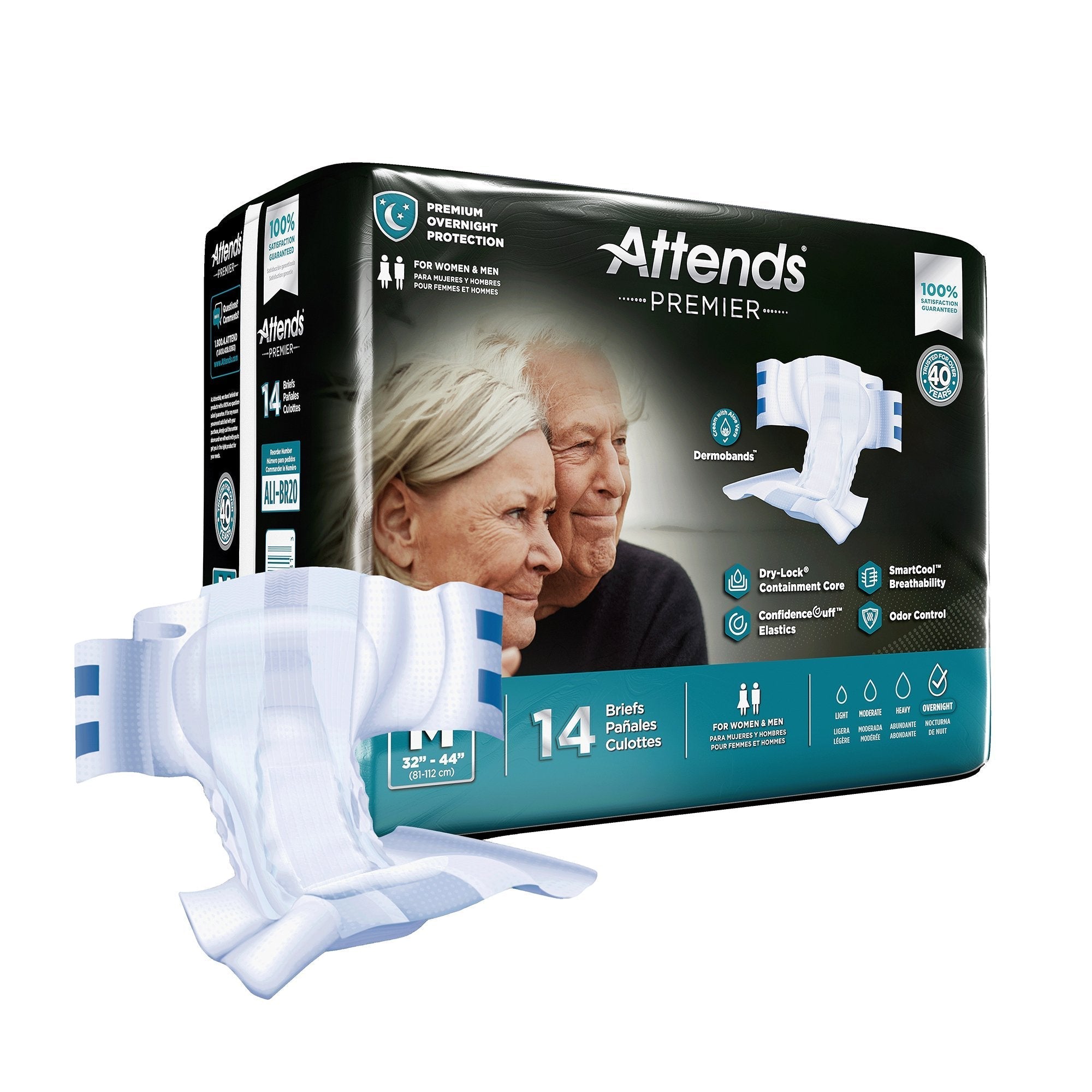 Unisex Adult Incontinence Brief Attends Premier Medium Disposable Heavy Absorbency