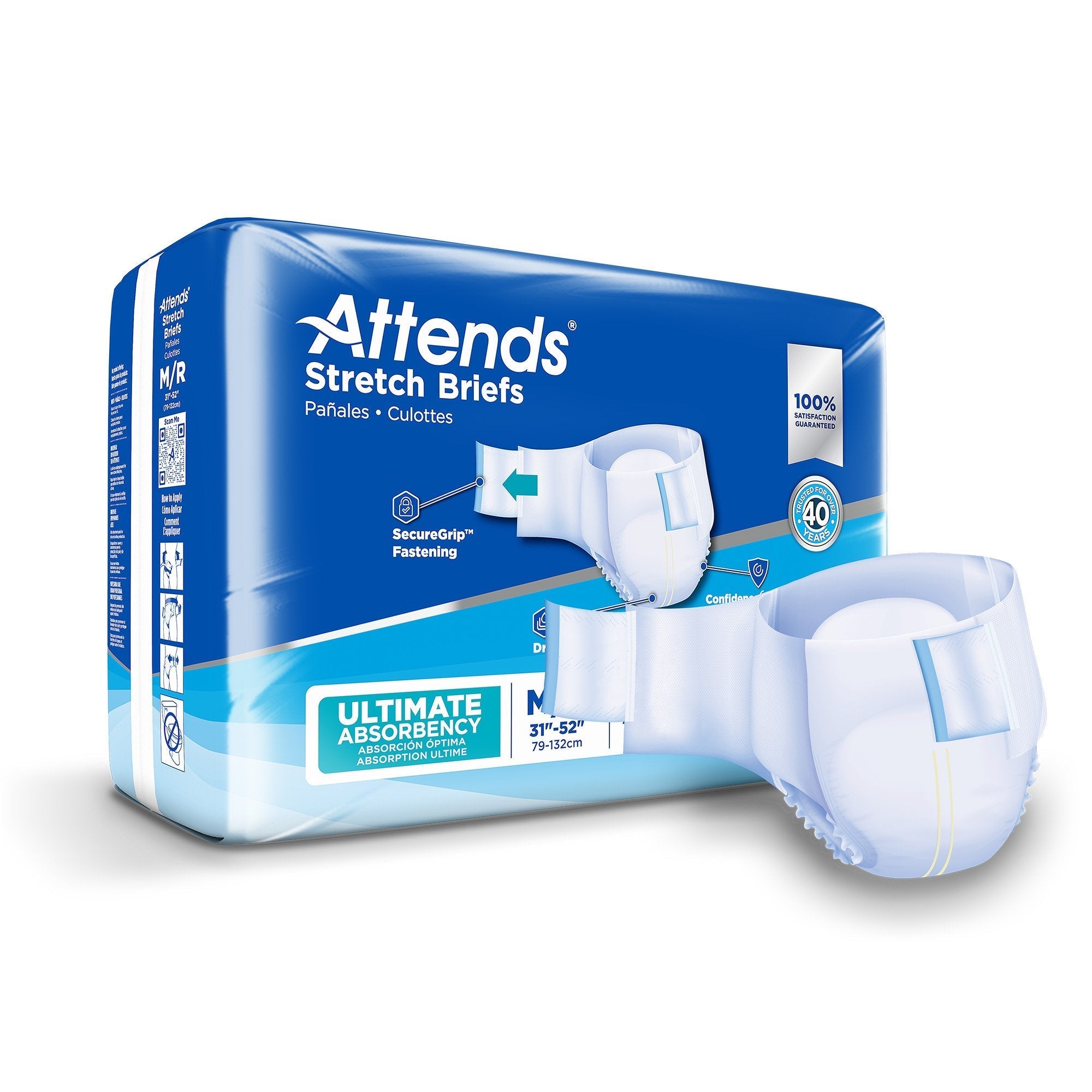 Unisex Adult Incontinence Brief Attends Stretch Medium / Regular Disposable Heavy Absorbency