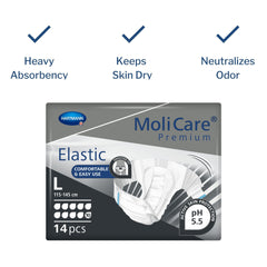unisex adult incontinence brief molicare premium elastic 10d large disposable heavy absorbency packaging type case