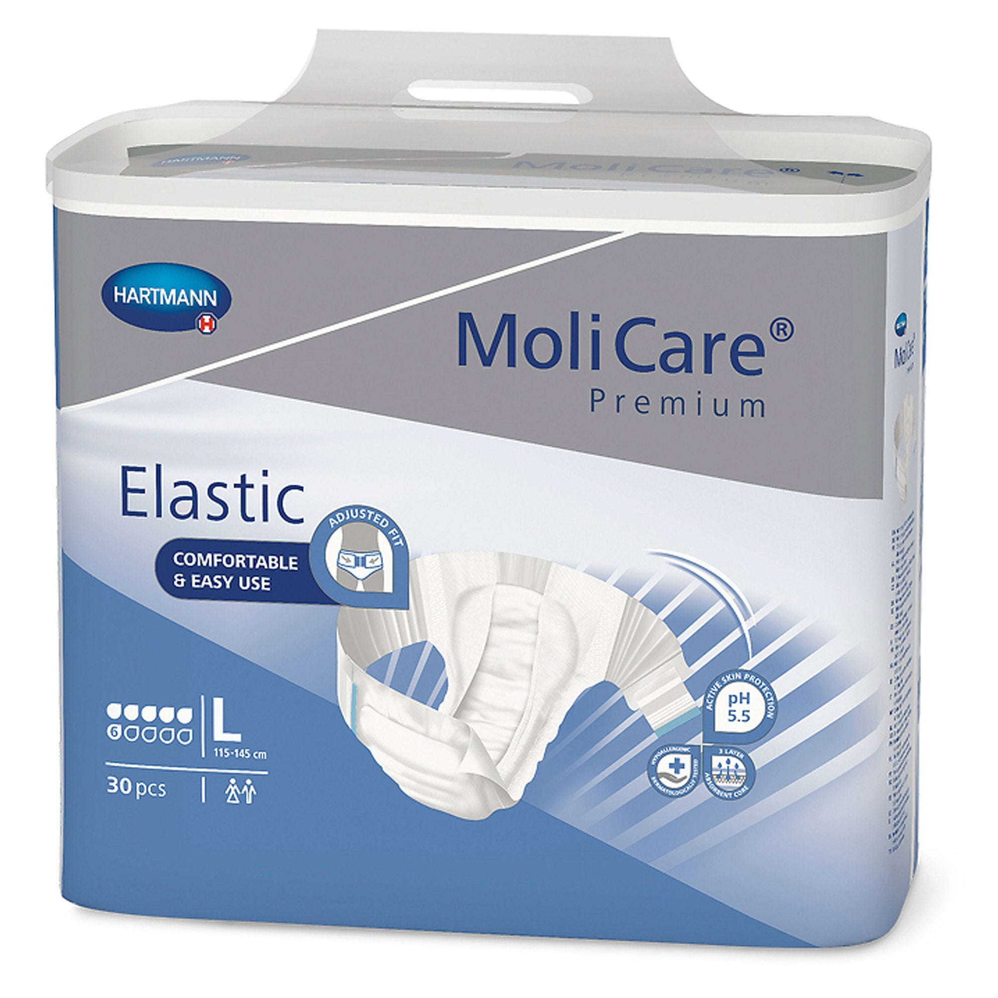 Unisex Adult Incontinence Brief MoliCare Premium Elastic 6D Large Disposable Moderate Absorbency