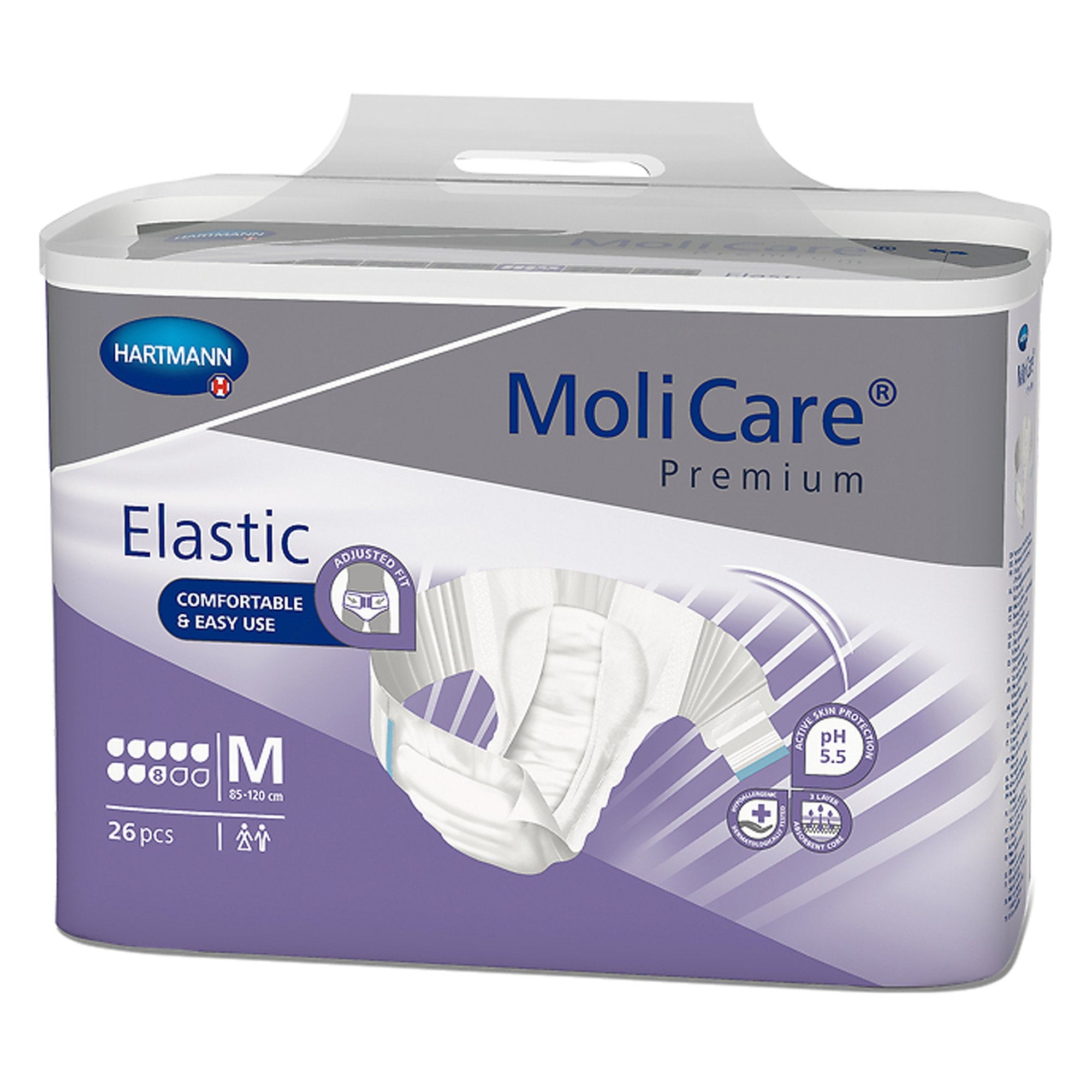 Unisex Adult Incontinence Brief MoliCare Premium Elastic 8D Medium Disposable Heavy Absorbency
