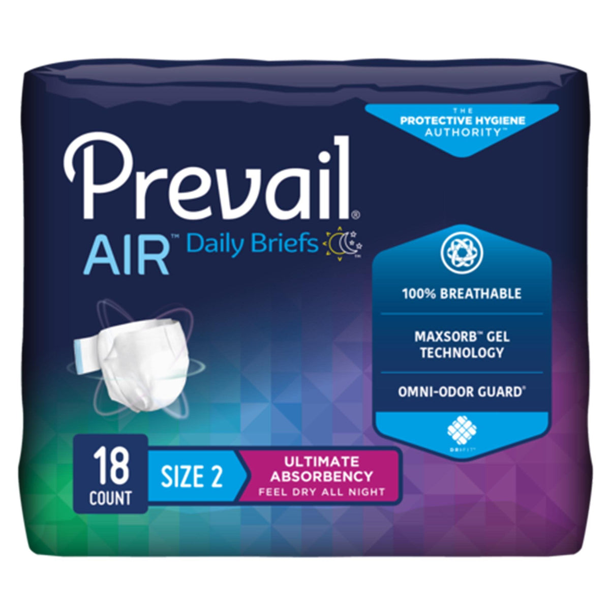Unisex Adult Incontinence Brief Prevail Air Size 2 / Large Disposable Heavy Absorbency