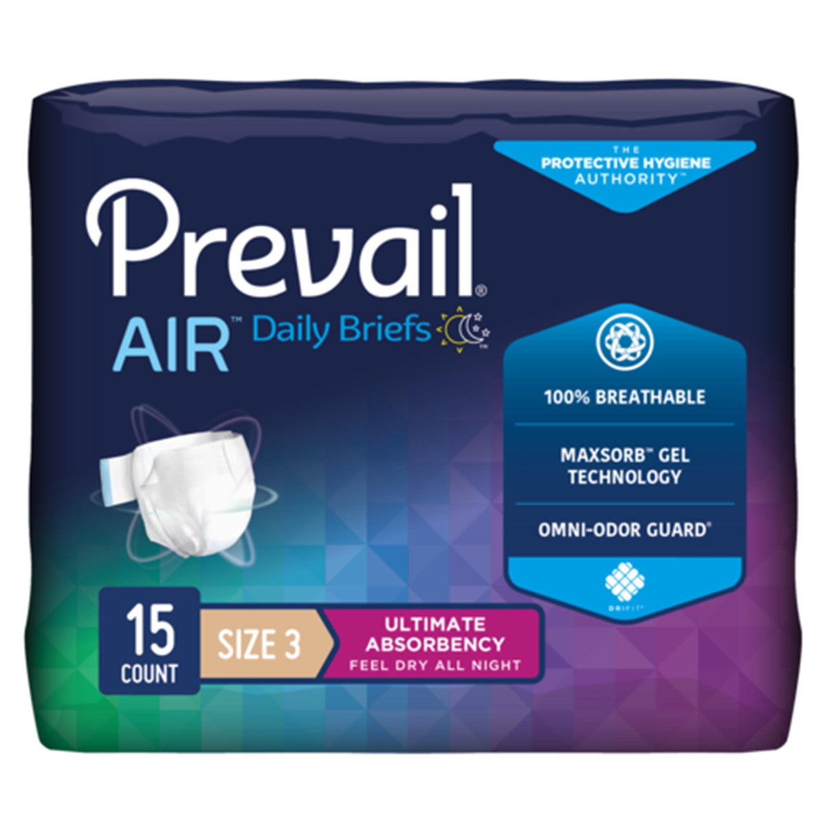 Unisex Adult Incontinence Brief Prevail Air Size 3 / X Large Disposable Heavy Absorbency