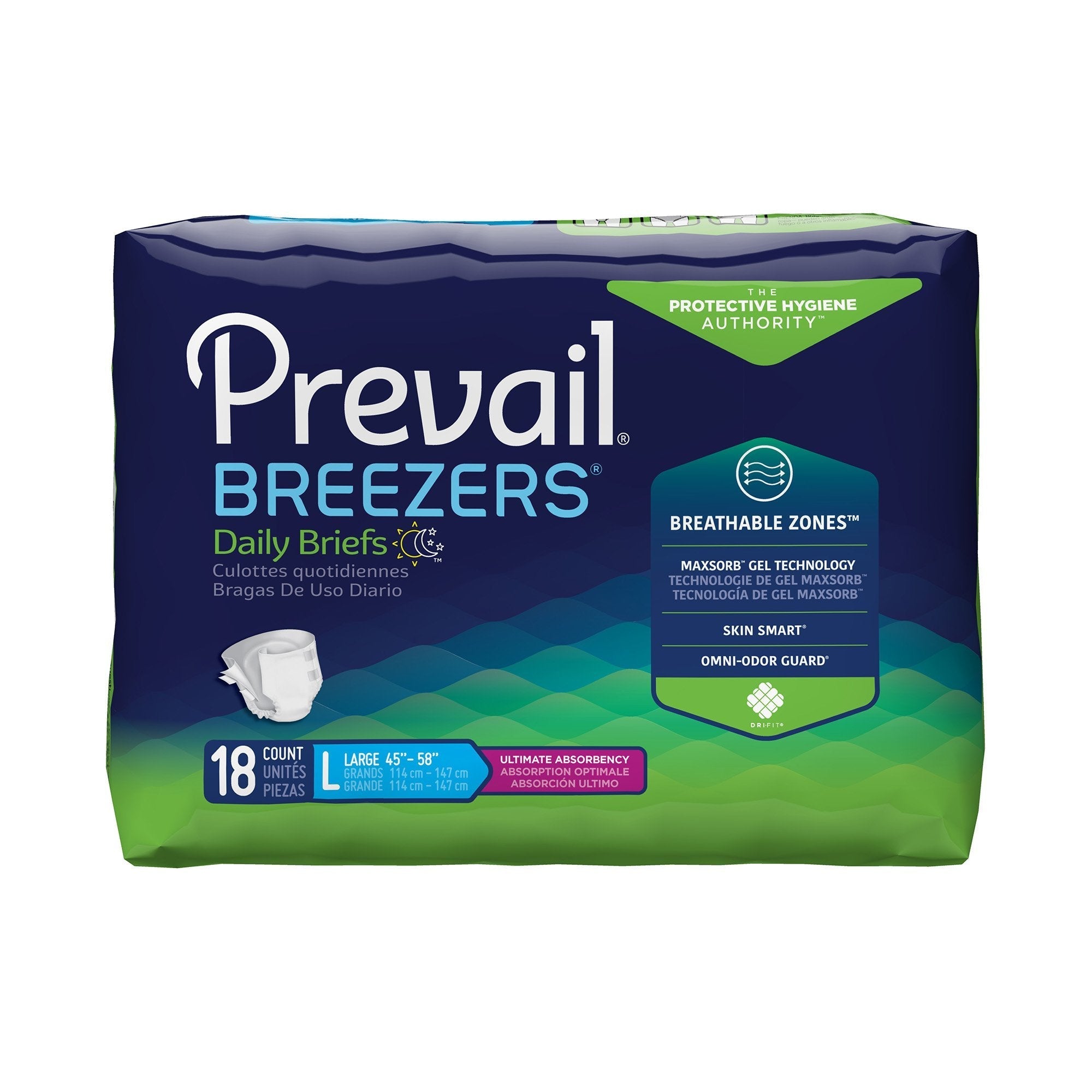 Unisex Adult Incontinence Brief Prevail Breezers Large Disposable Heavy Absorbency