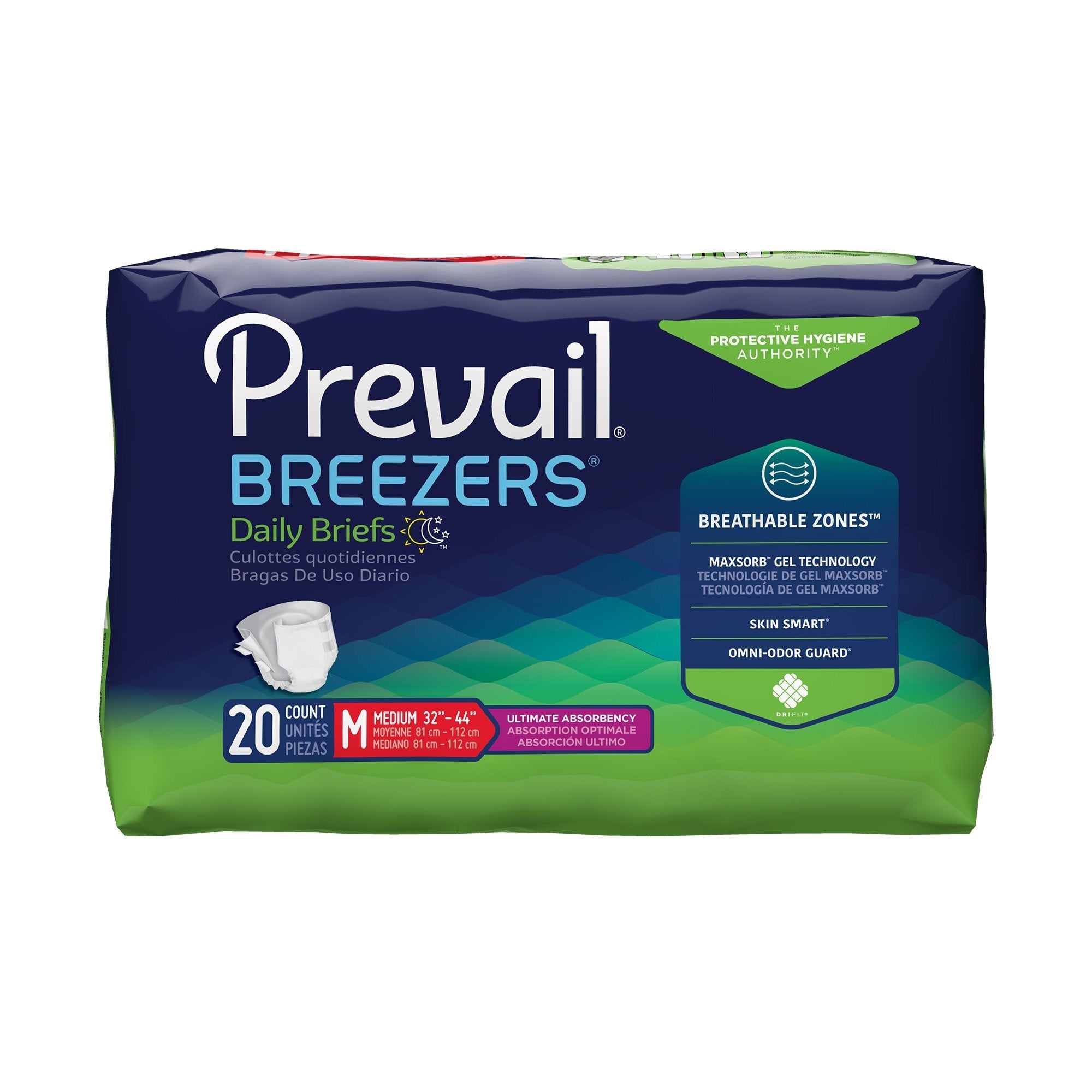 Unisex Adult Incontinence Brief Prevail Breezers Medium Disposable Heavy Absorbency