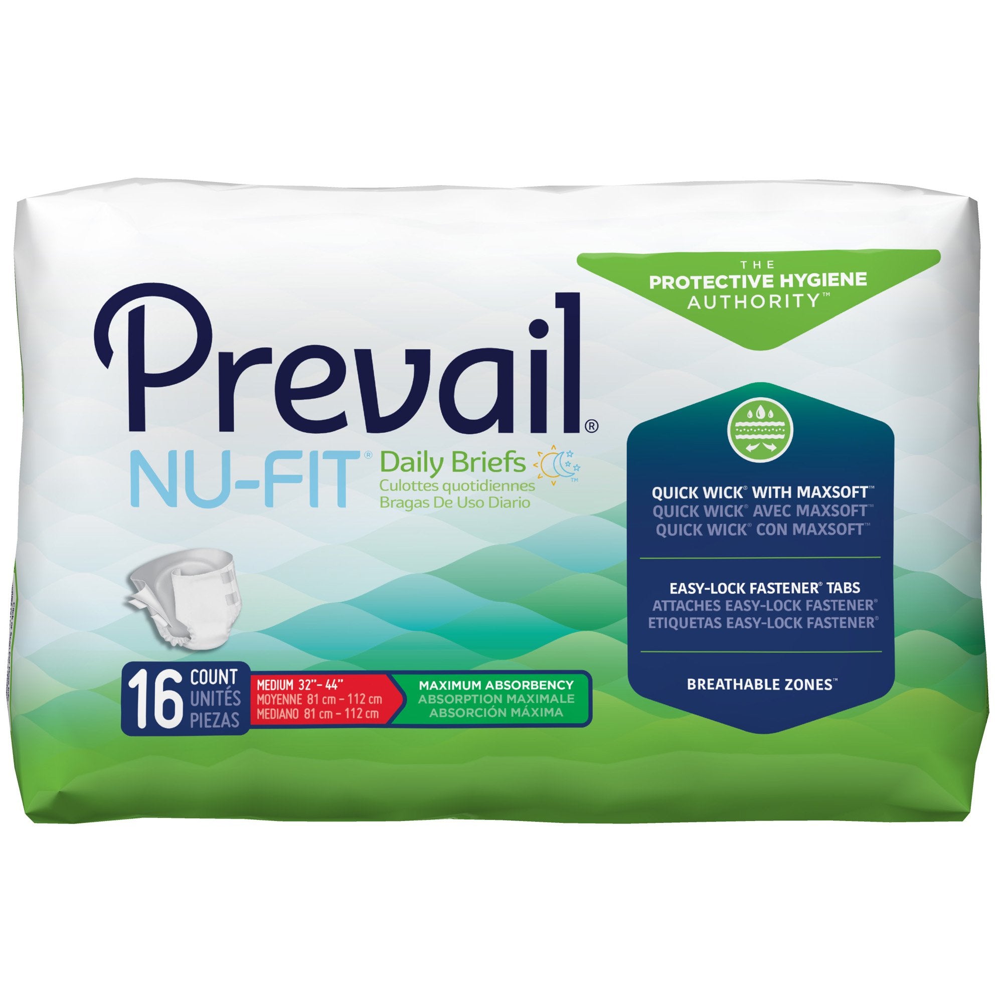Unisex Adult Incontinence Brief Prevail Nu Fit Medium Disposable Heavy Absorbency