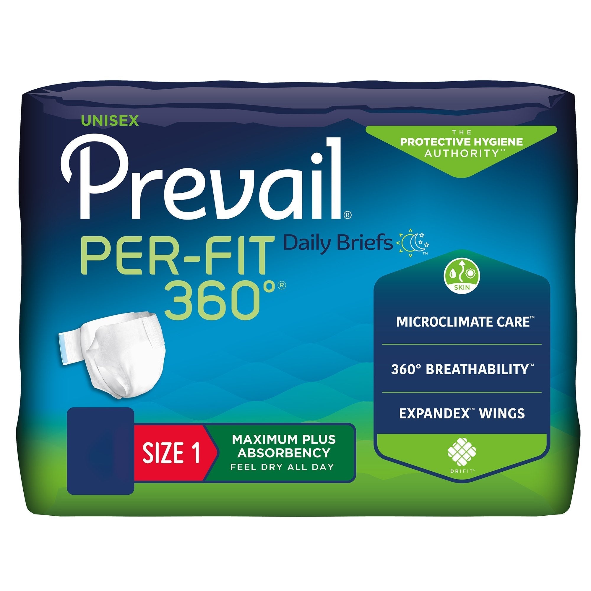 Unisex Adult Incontinence Brief Prevail Per Fit 360° Size 1 Disposable Heavy Absorbency