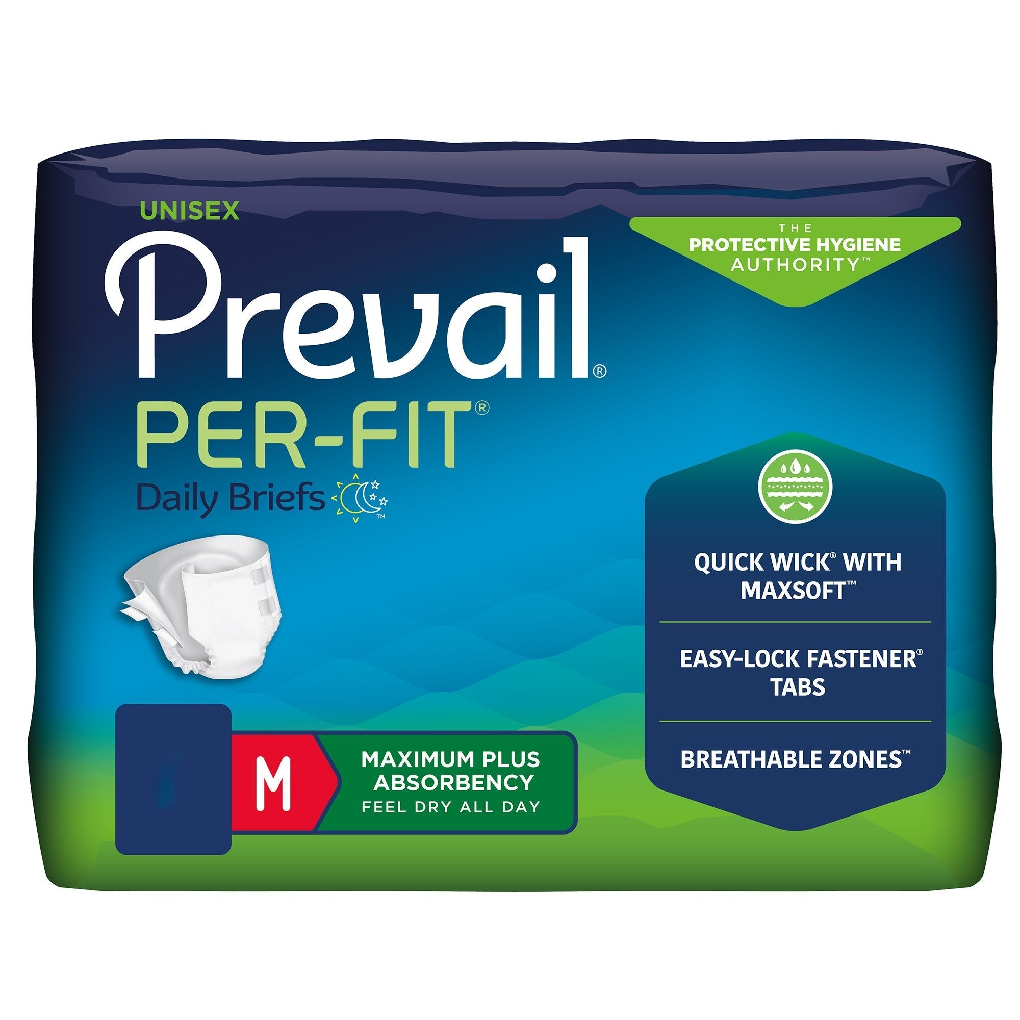 Unisex Adult Incontinence Brief Prevail Per Fit Maximum Plus Medium Disposable Heavy Absorbency