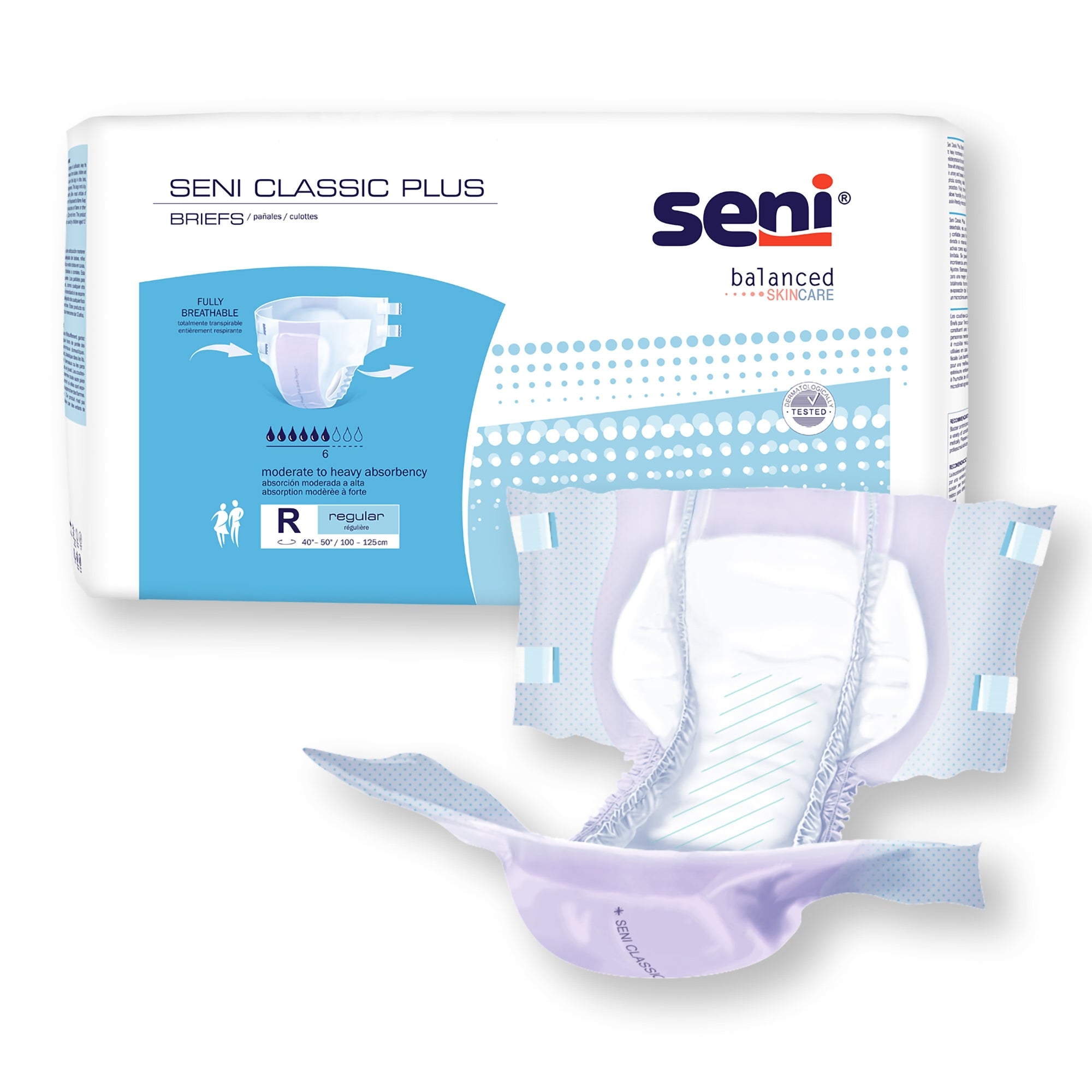 unisex adult incontinence brief seni classic plus regular disposable moderate absorbency packaging type case