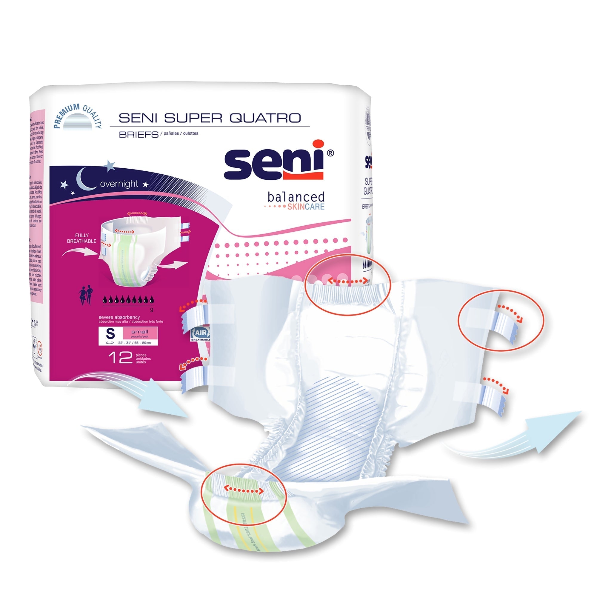 unisex adult incontinence brief seni super quatro small disposable heavy absorbency packaging type case