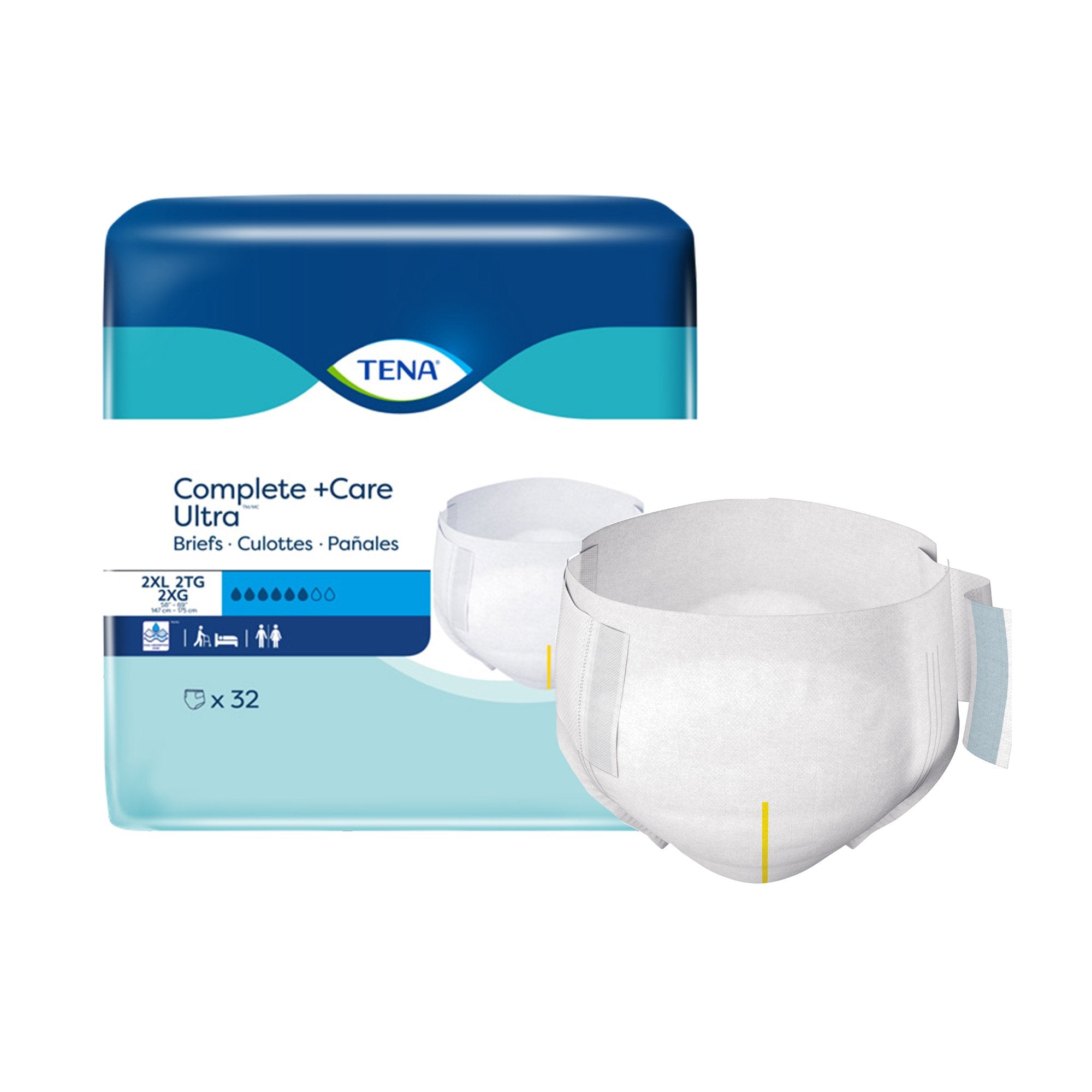Unisex Adult Incontinence Brief TENA Complete + Care Ultra 2X Large Disposable Moderate Absorbency