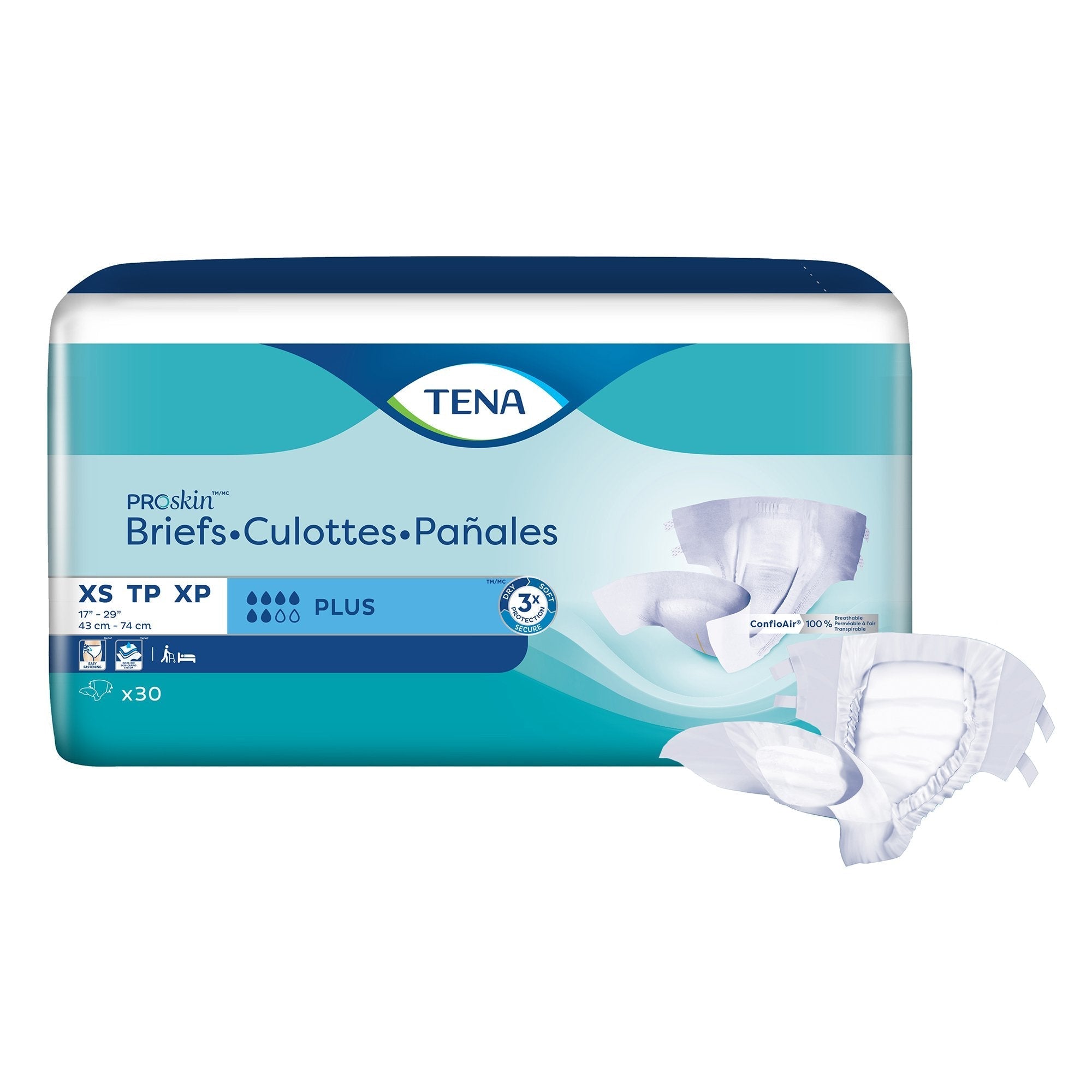 Unisex Adult Incontinence Brief TENA ProSkin Plus X Small Disposable Moderate Absorbency