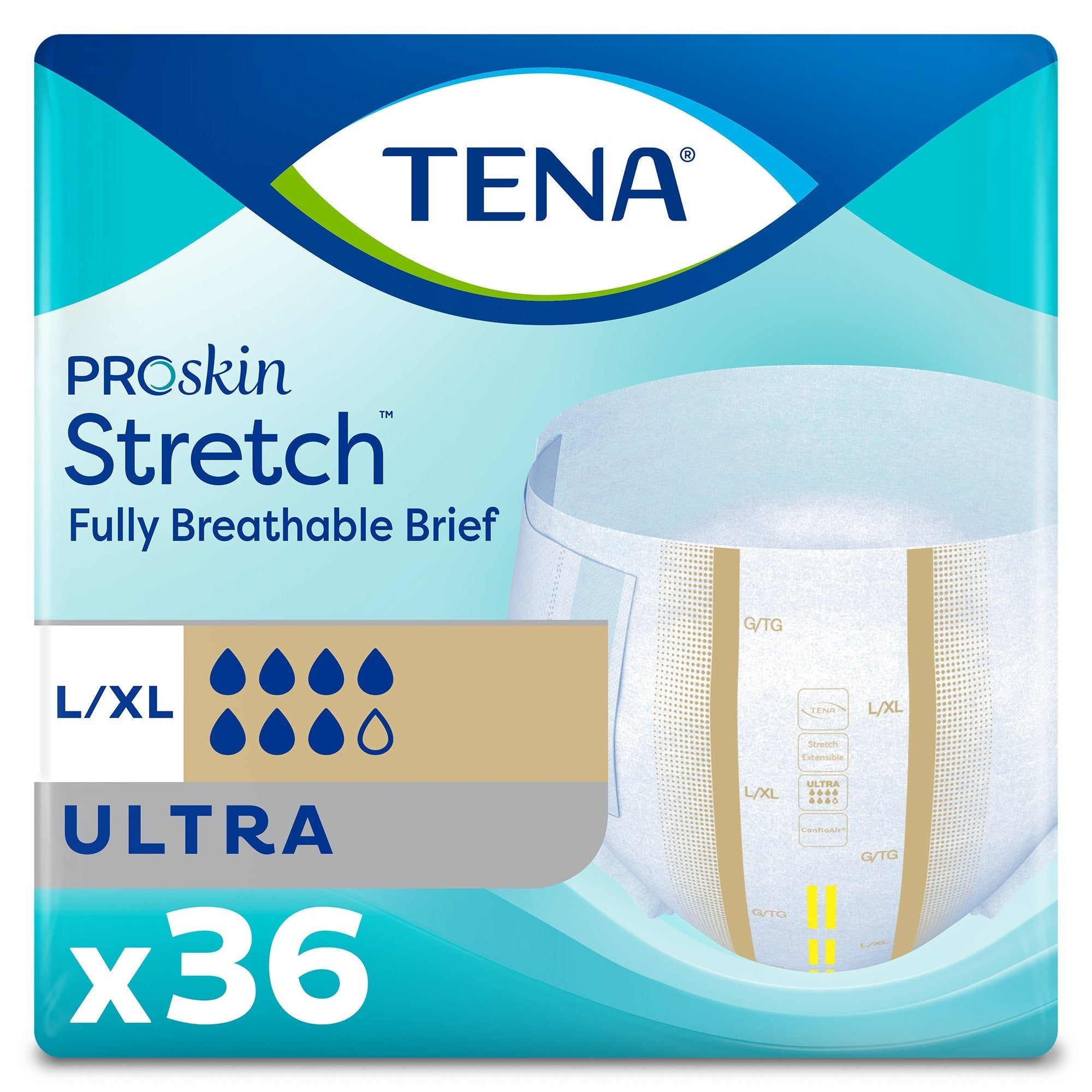 Unisex Adult Incontinence Brief TENA ProSkin Stretch Ultra Large / X Large Disposable Heavy Absorbency