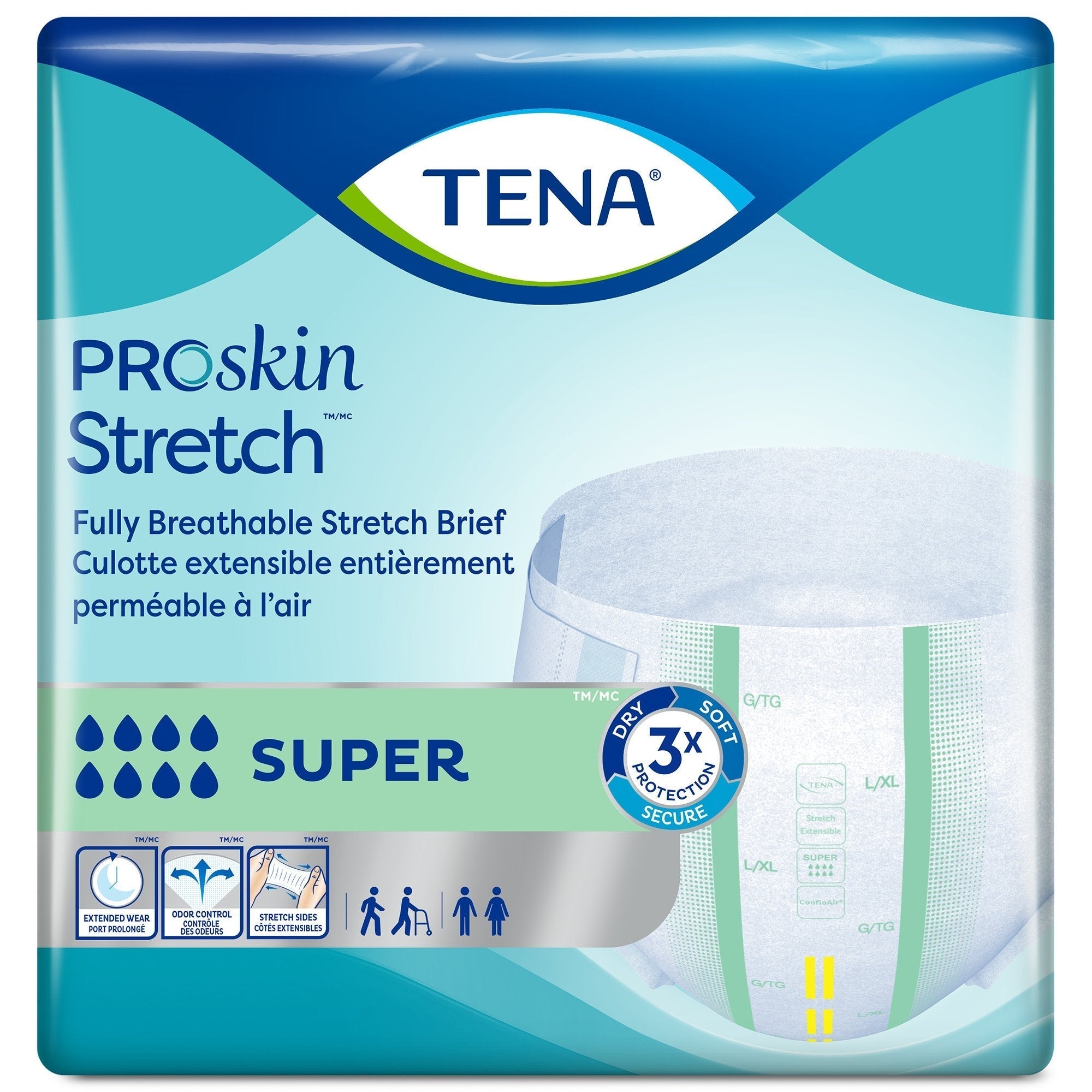 unisex adult incontinence brief tena proskin stretch™ super medium disposable heavy absorbency