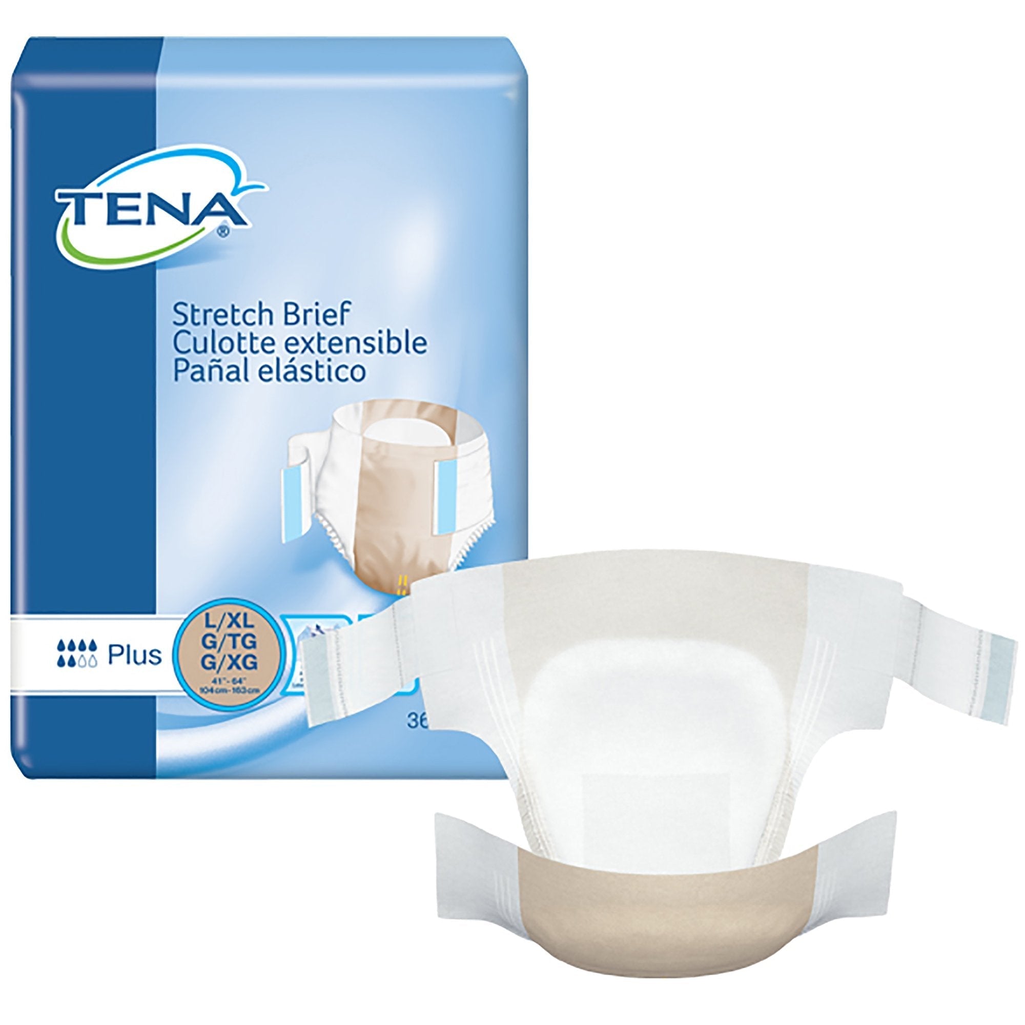 Unisex Adult Incontinence Brief TENA Stretch Plus Large / X Large Disposable Moderate Absorbency