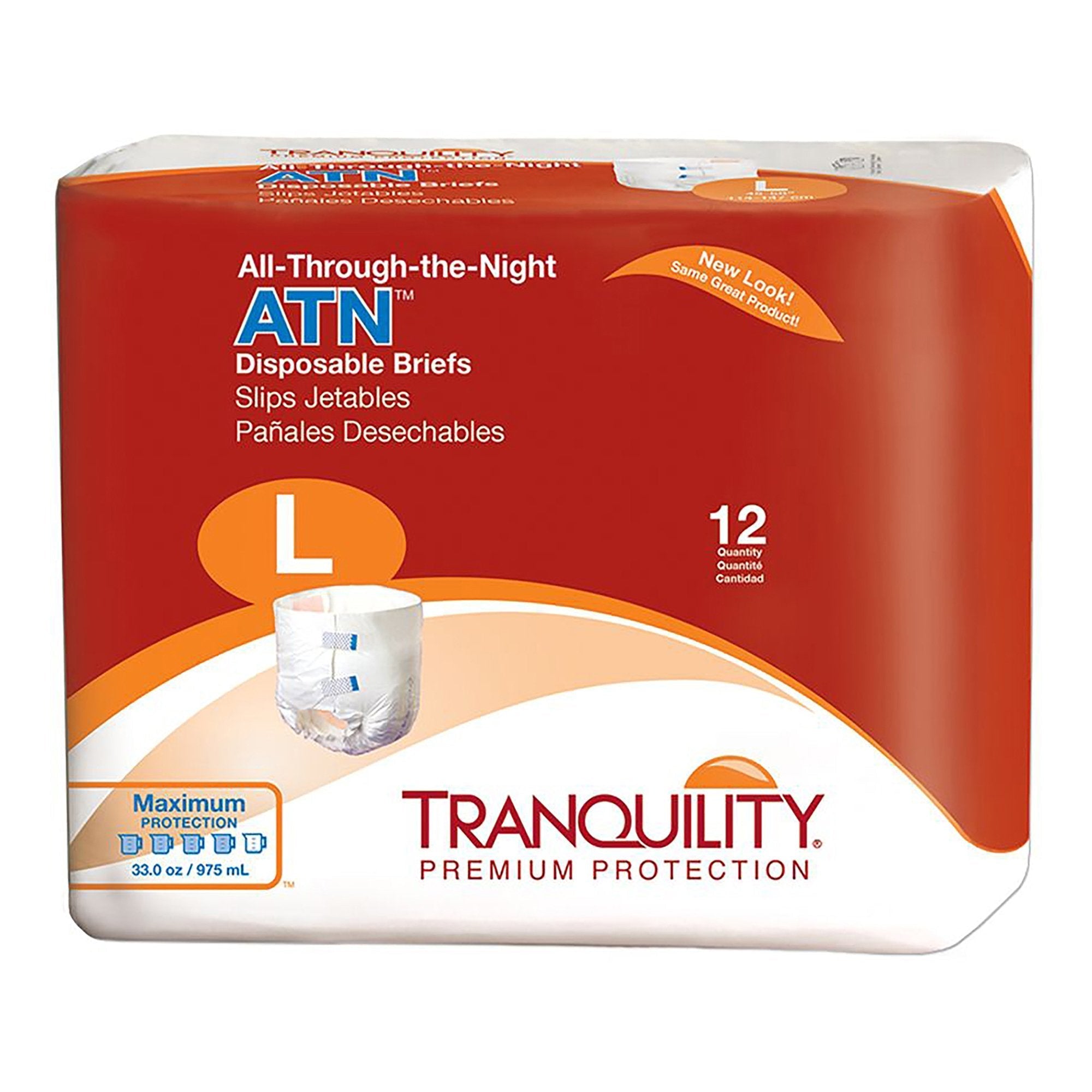 Unisex Adult Incontinence Brief Tranquility ATN Large Disposable Heavy Absorbency