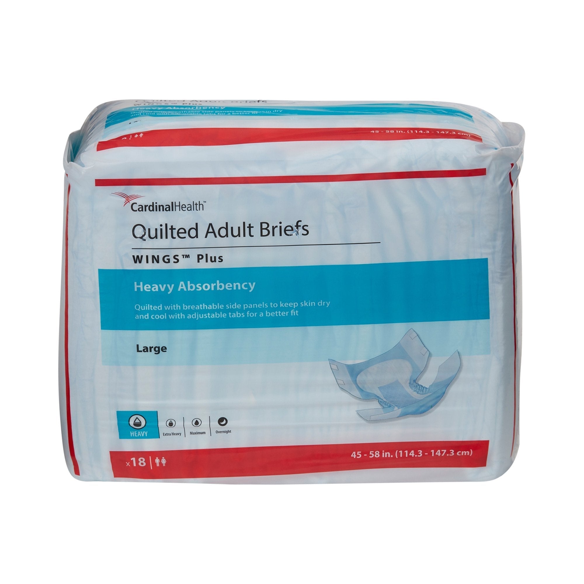 unisex adult incontinence brief wings plus quilted large disposable heavy absorbency packaging type case