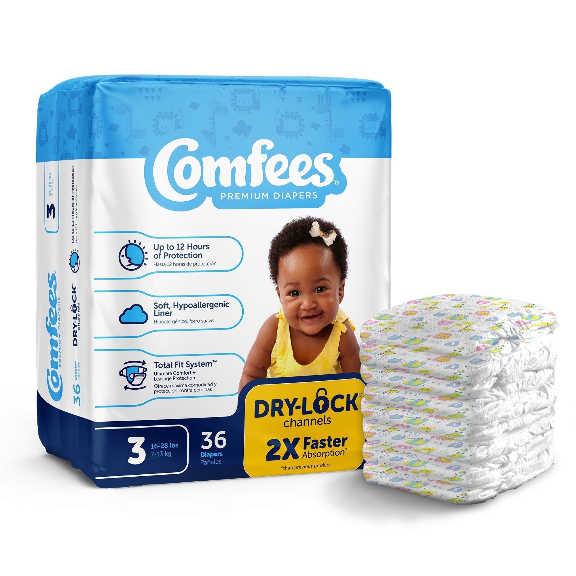 Unisex Baby Diaper Comfees Size 3 Disposable Moderate Absorbency